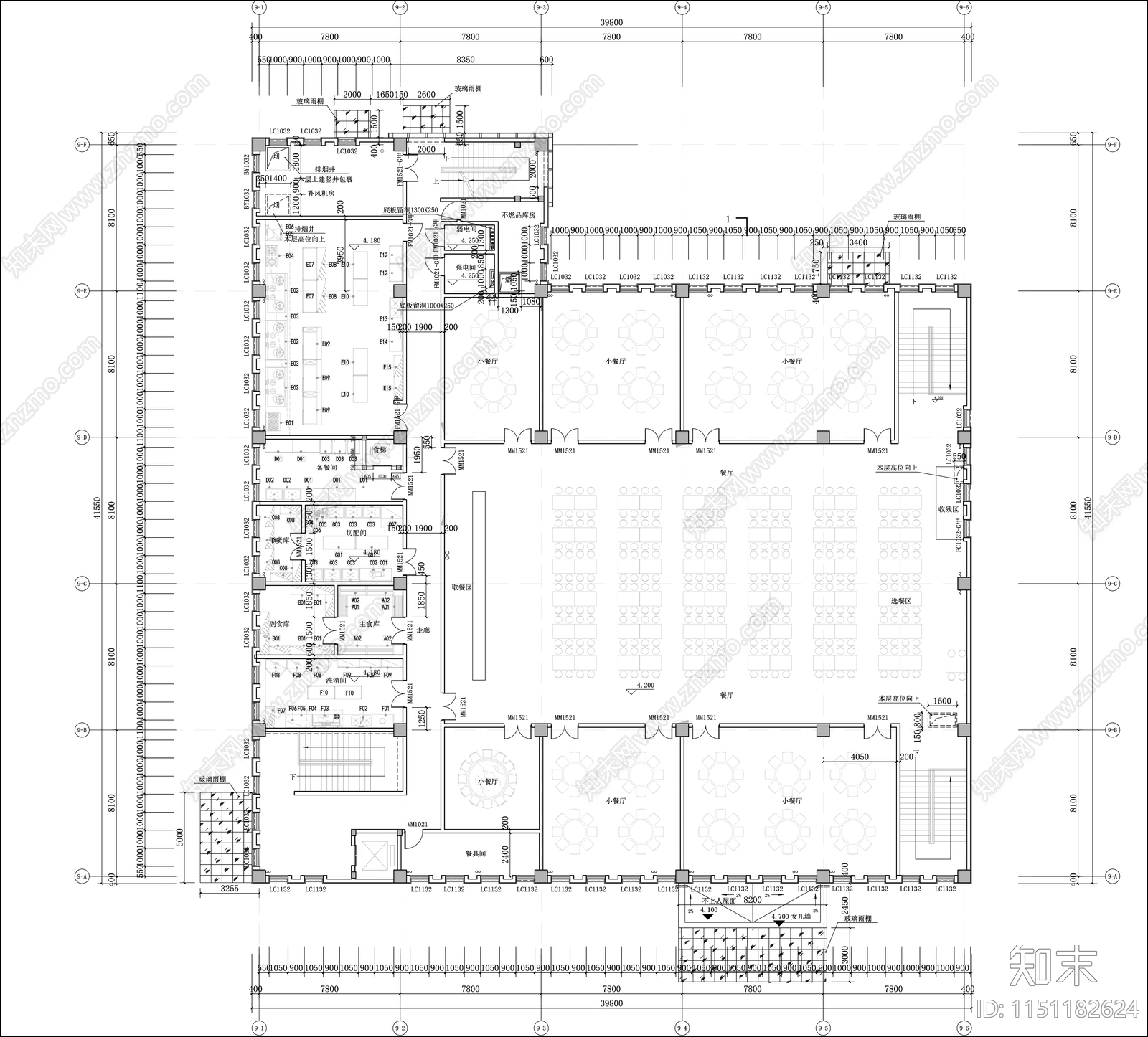 大学餐厅平面图cad施工图下载【ID:1151182624】