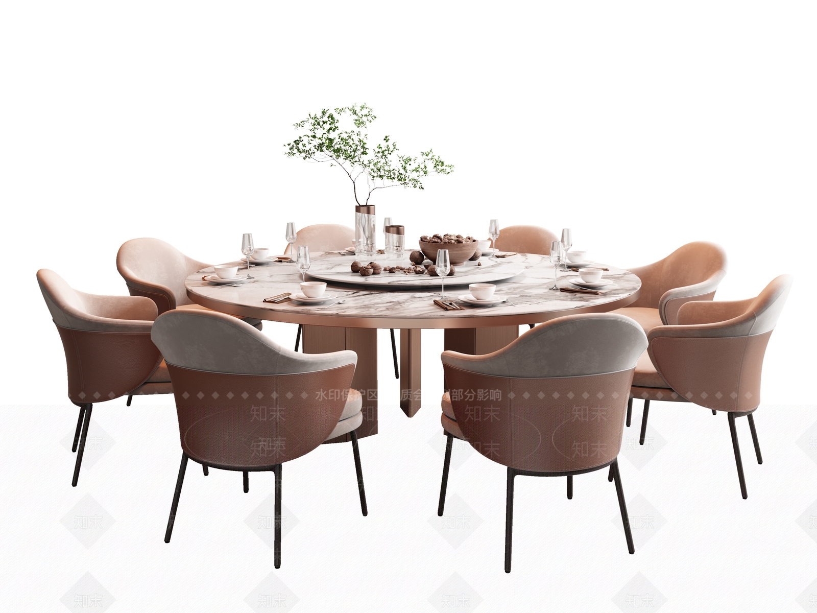 Minotti现代圆形餐桌椅组合3D模型下载【ID:1151184530】