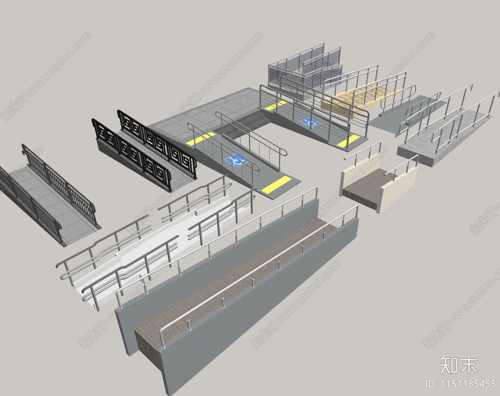 现代无障碍残疾人坡道SU模型下载【ID:1151185455】