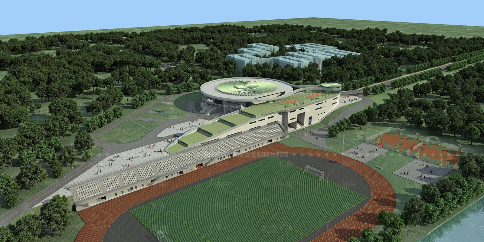 现代学校建筑室外景观3D模型下载【ID:1151190626】