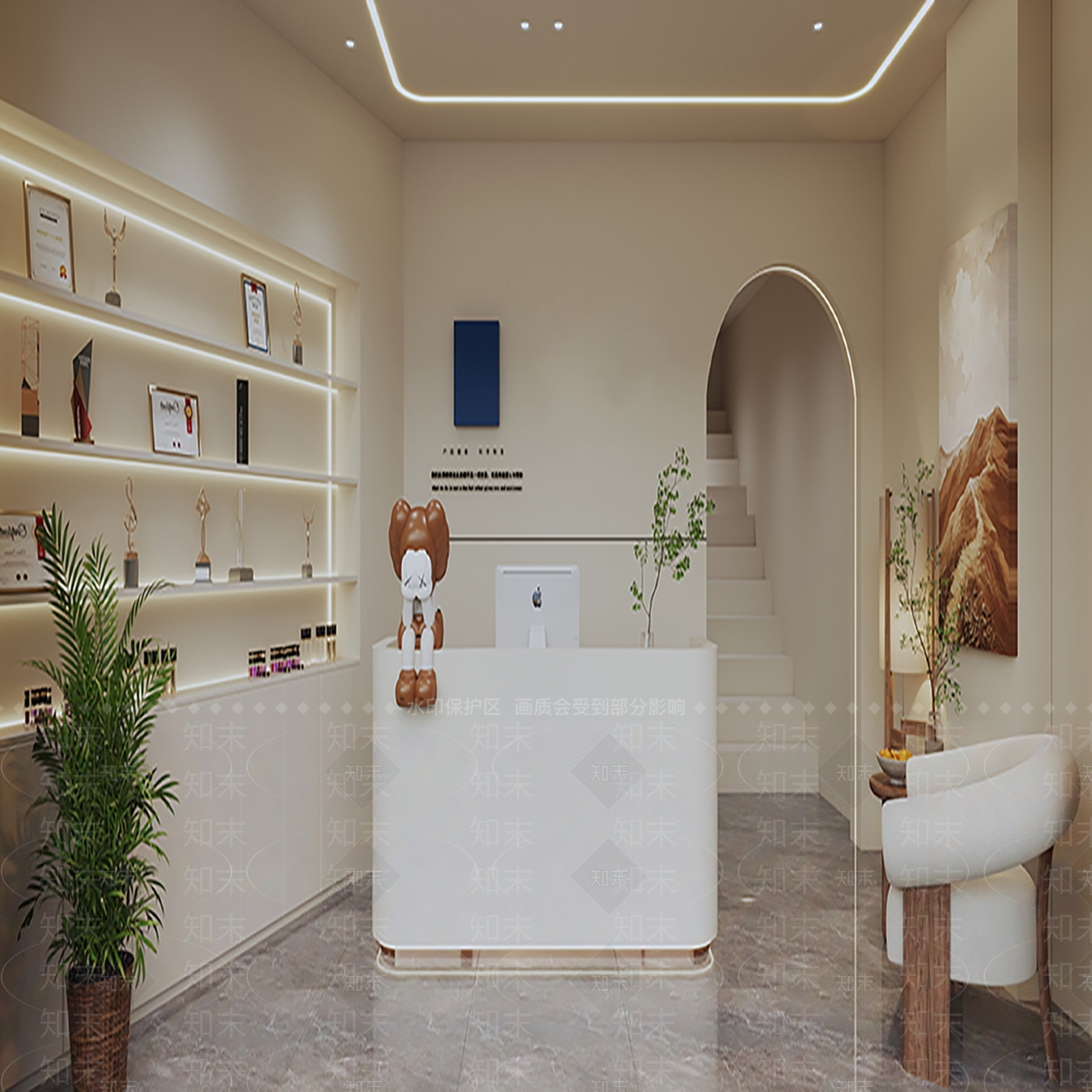 现代奶油风极简美容店3D模型下载【ID:1151193682】