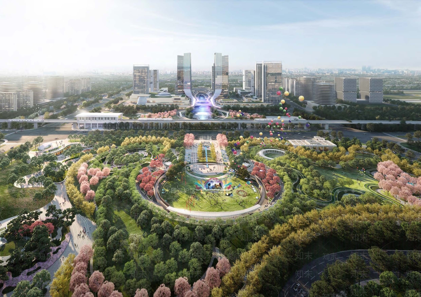 现代都市中央公园景观SU模型下载【ID:1151367930】