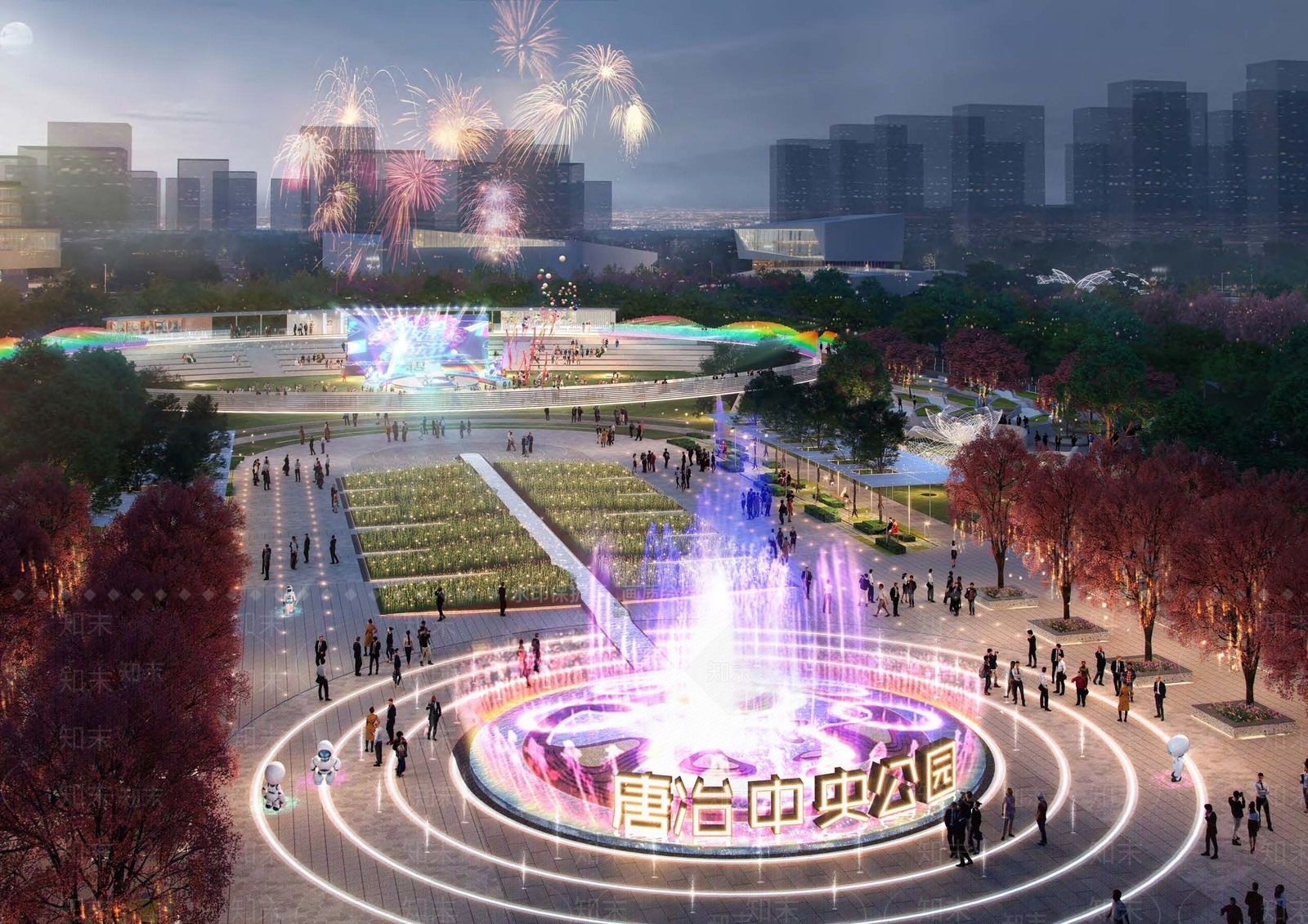 现代都市中央公园景观SU模型下载【ID:1151367930】