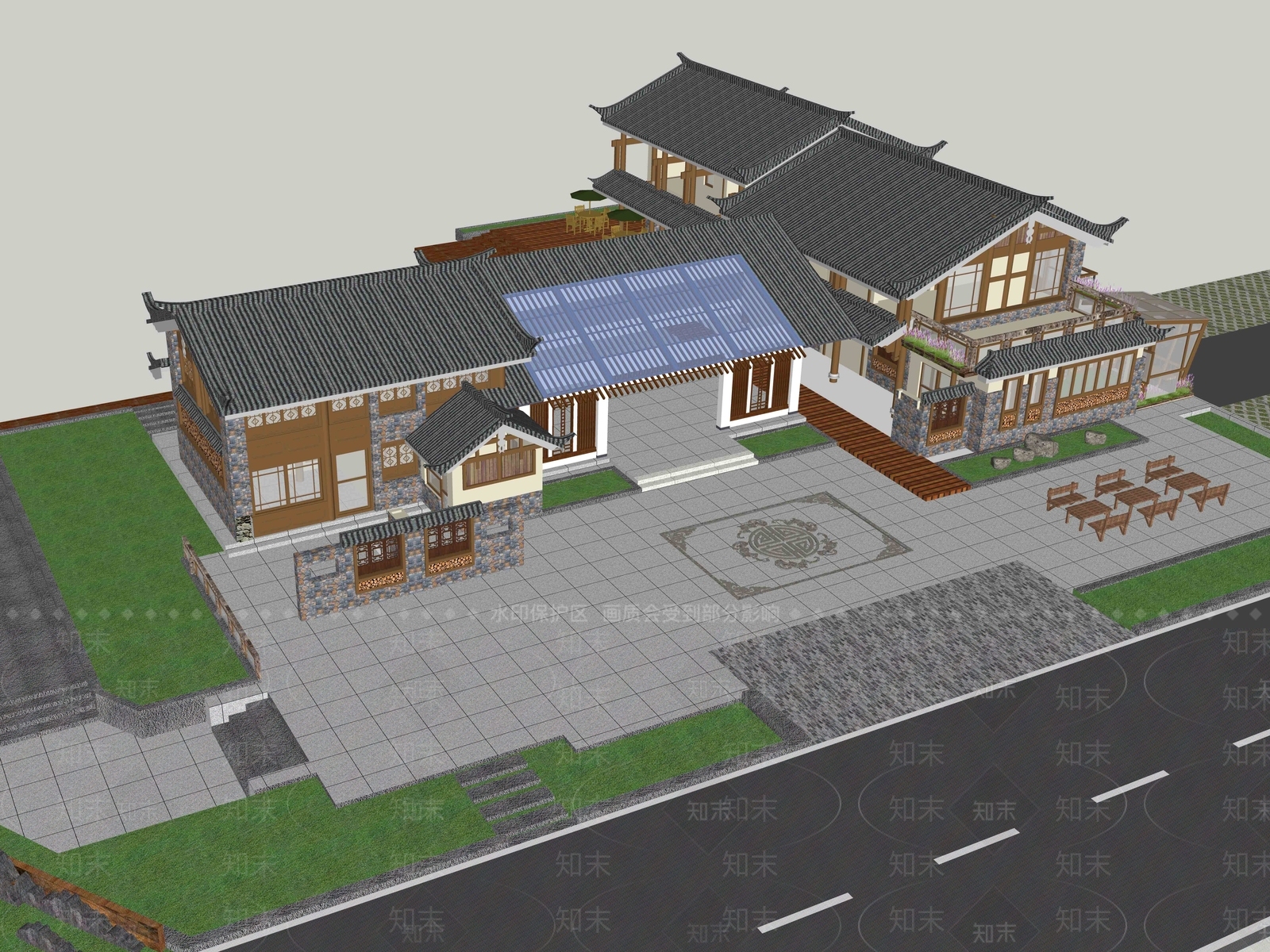 中式游客中心SU模型下载【ID:1151196132】