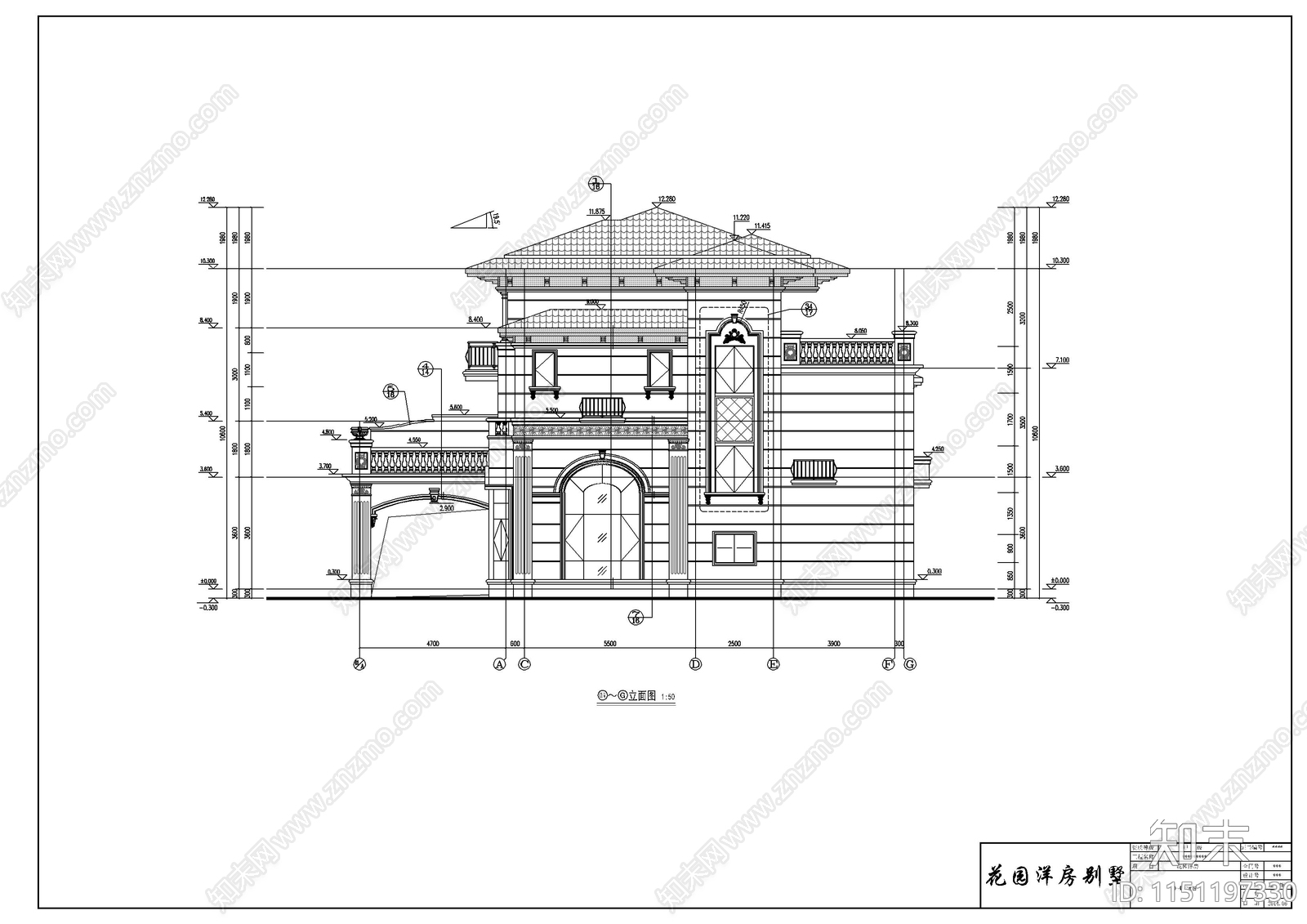 花园洋房别墅建筑cad施工图下载【ID:1151197330】