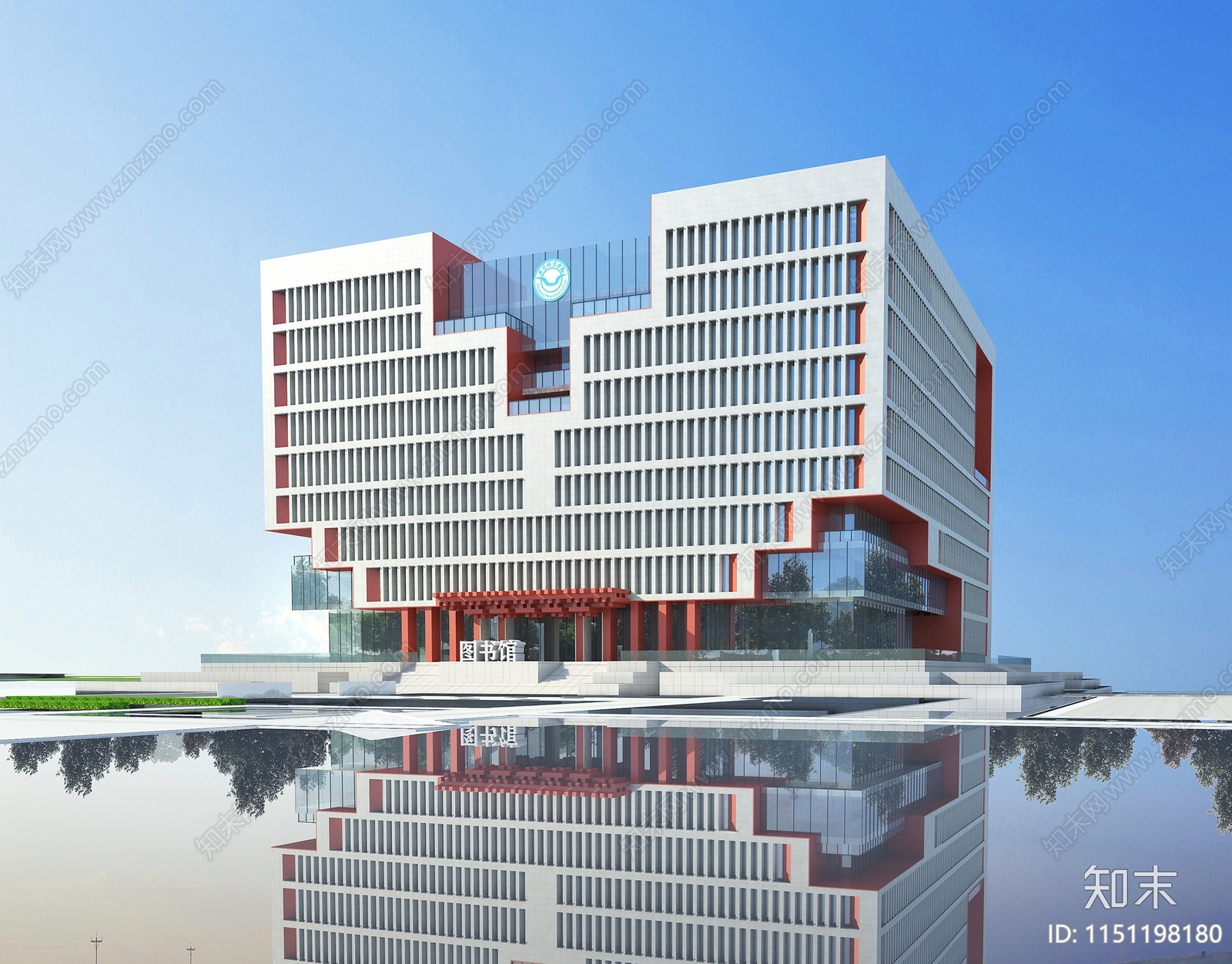 现代图书馆建筑外观3D模型下载【ID:1151198180】