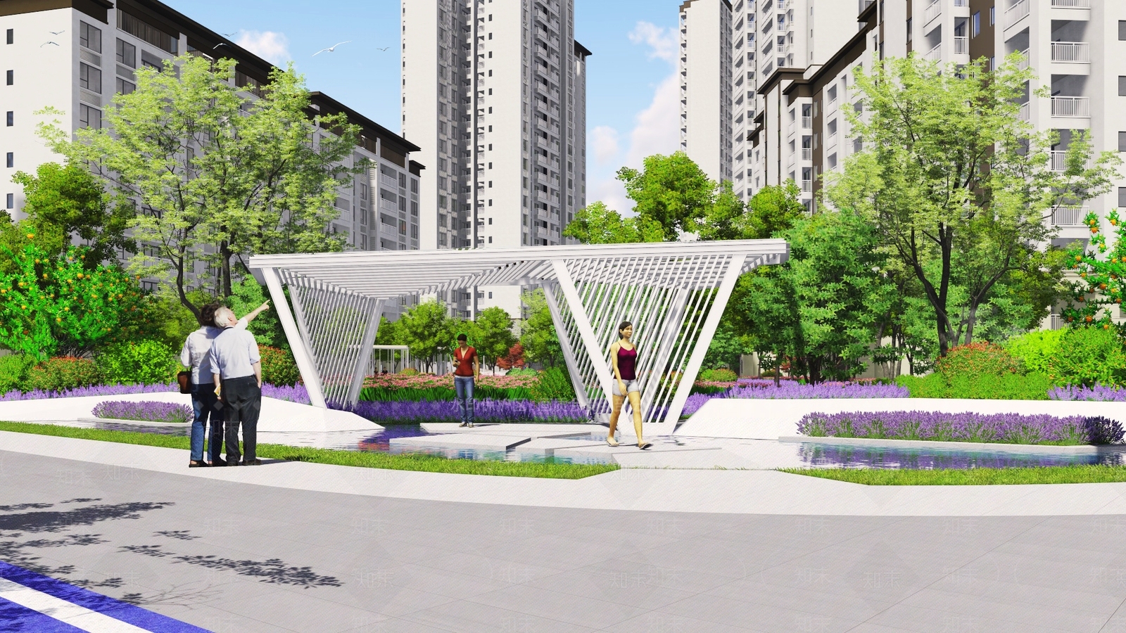 现代风格住宅小区景观SU模型下载【ID:1151199496】