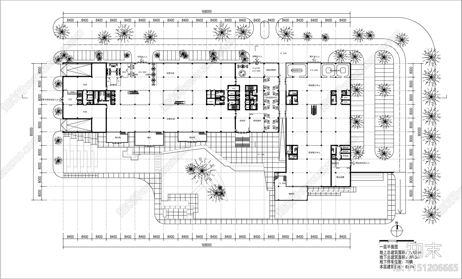 交易市场大楼建筑平面图cad施工图下载【ID:1151206665】