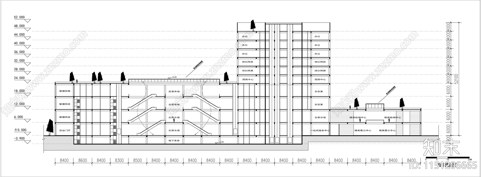 交易市场大楼建筑平面图cad施工图下载【ID:1151206665】