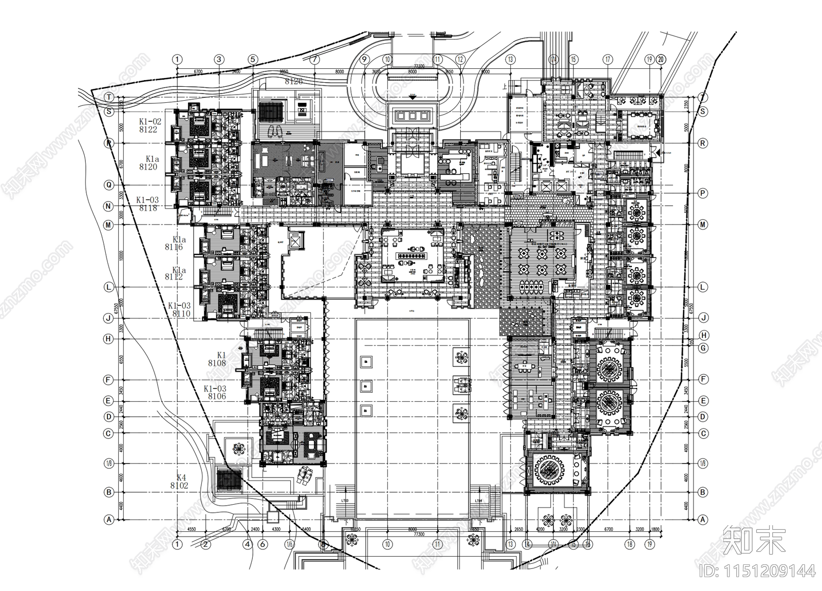 2000㎡星级酒店大堂室内cad施工图下载【ID:1151209144】