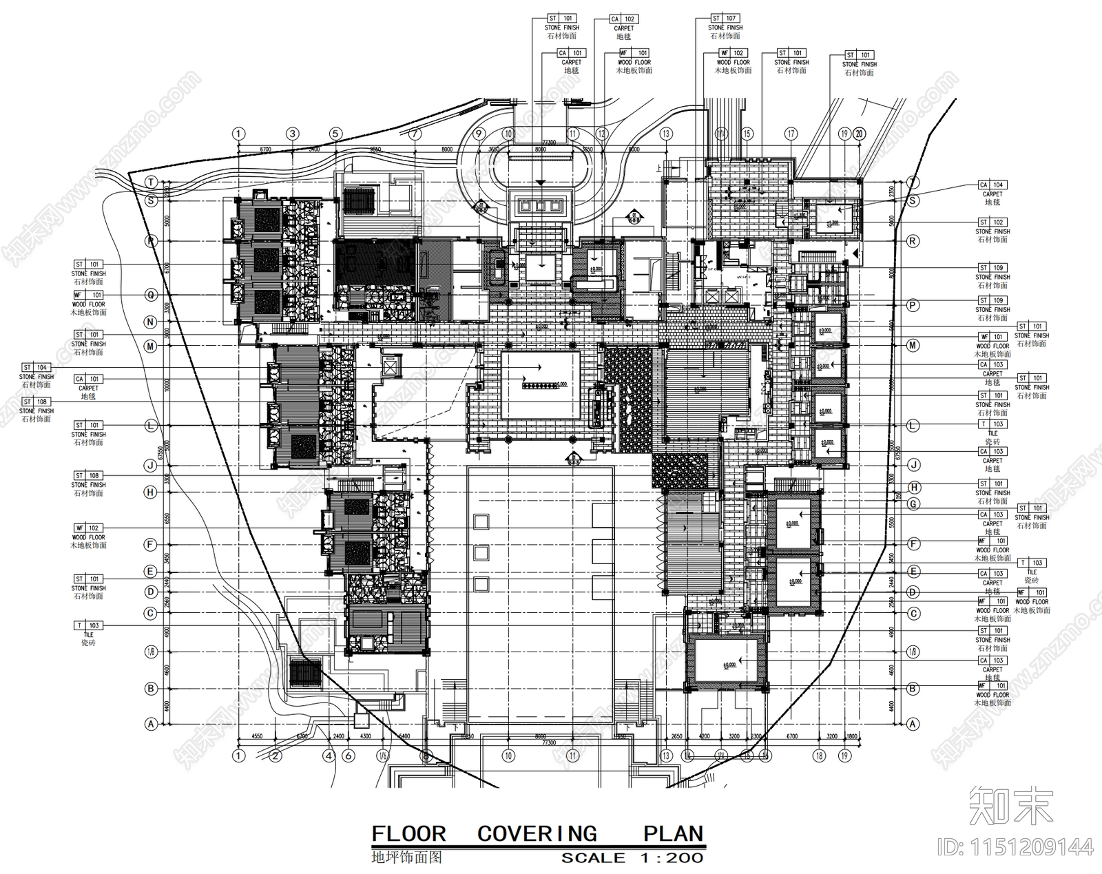 2000㎡星级酒店大堂室内cad施工图下载【ID:1151209144】