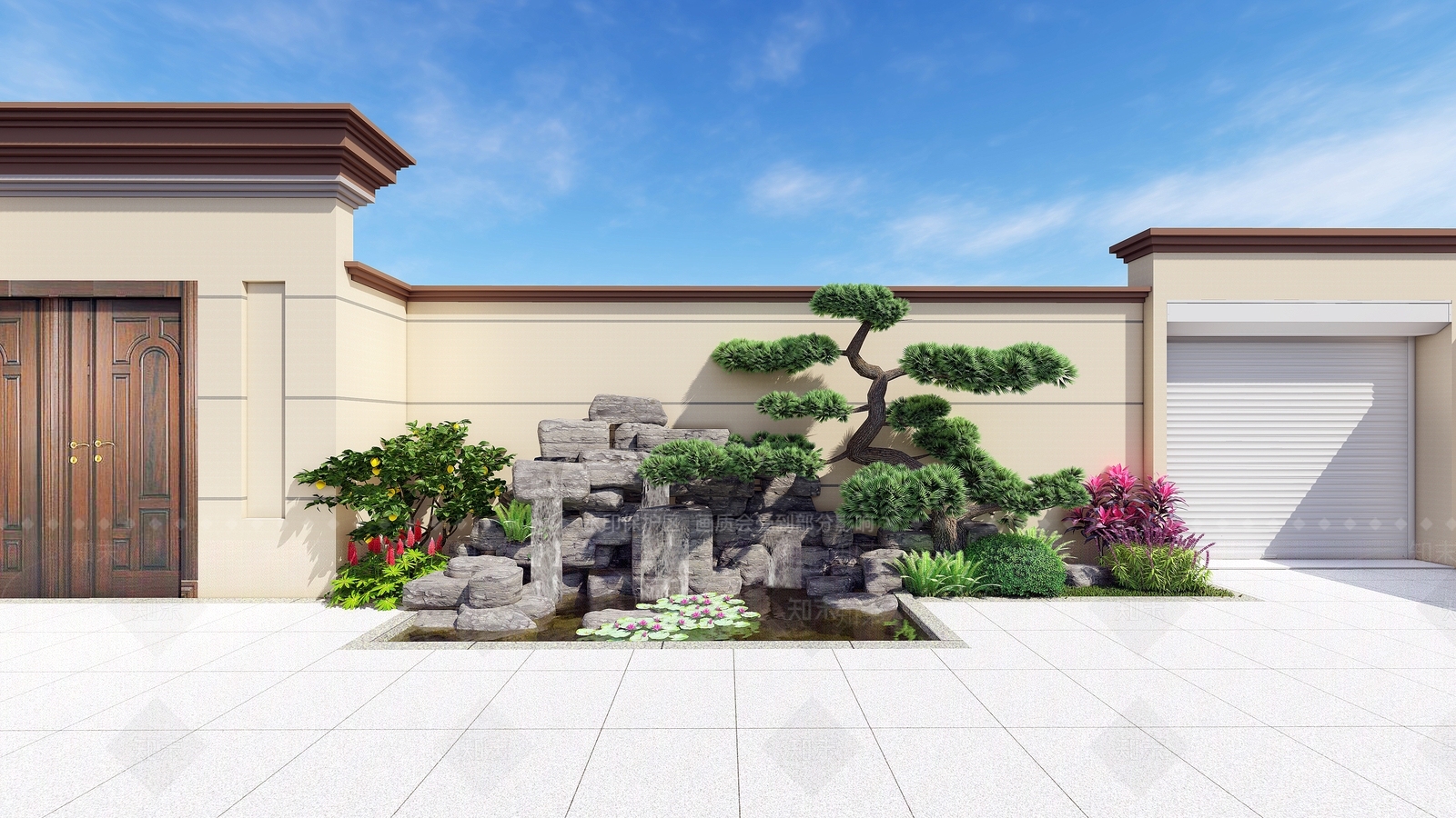 现代庭院假山水景SU模型下载【ID:1151209081】