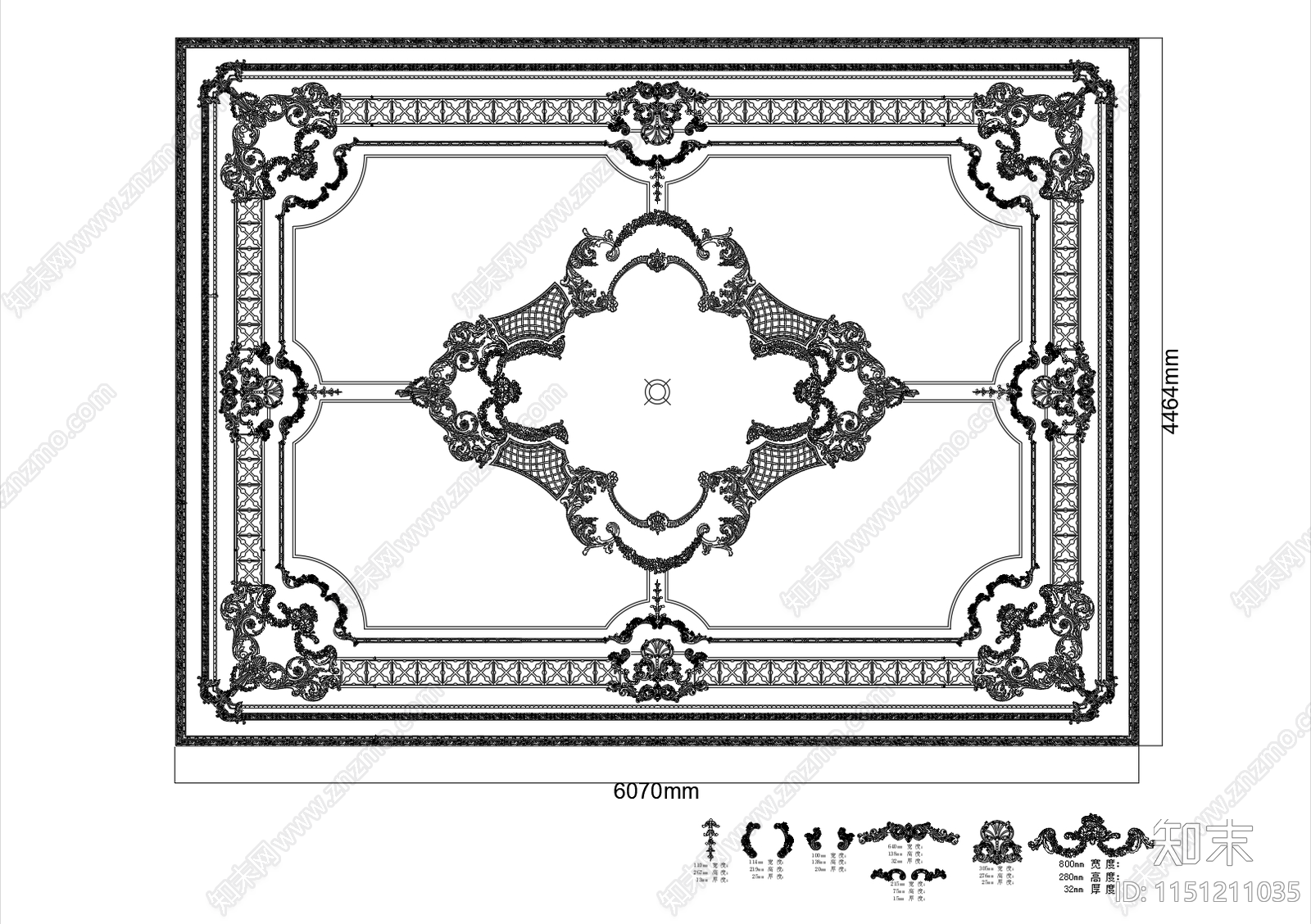 法式顶面拼花模块cad施工图下载【ID:1151211035】