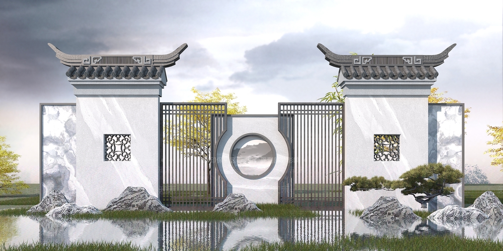 新中式景墙3D模型下载【ID:1151212053】