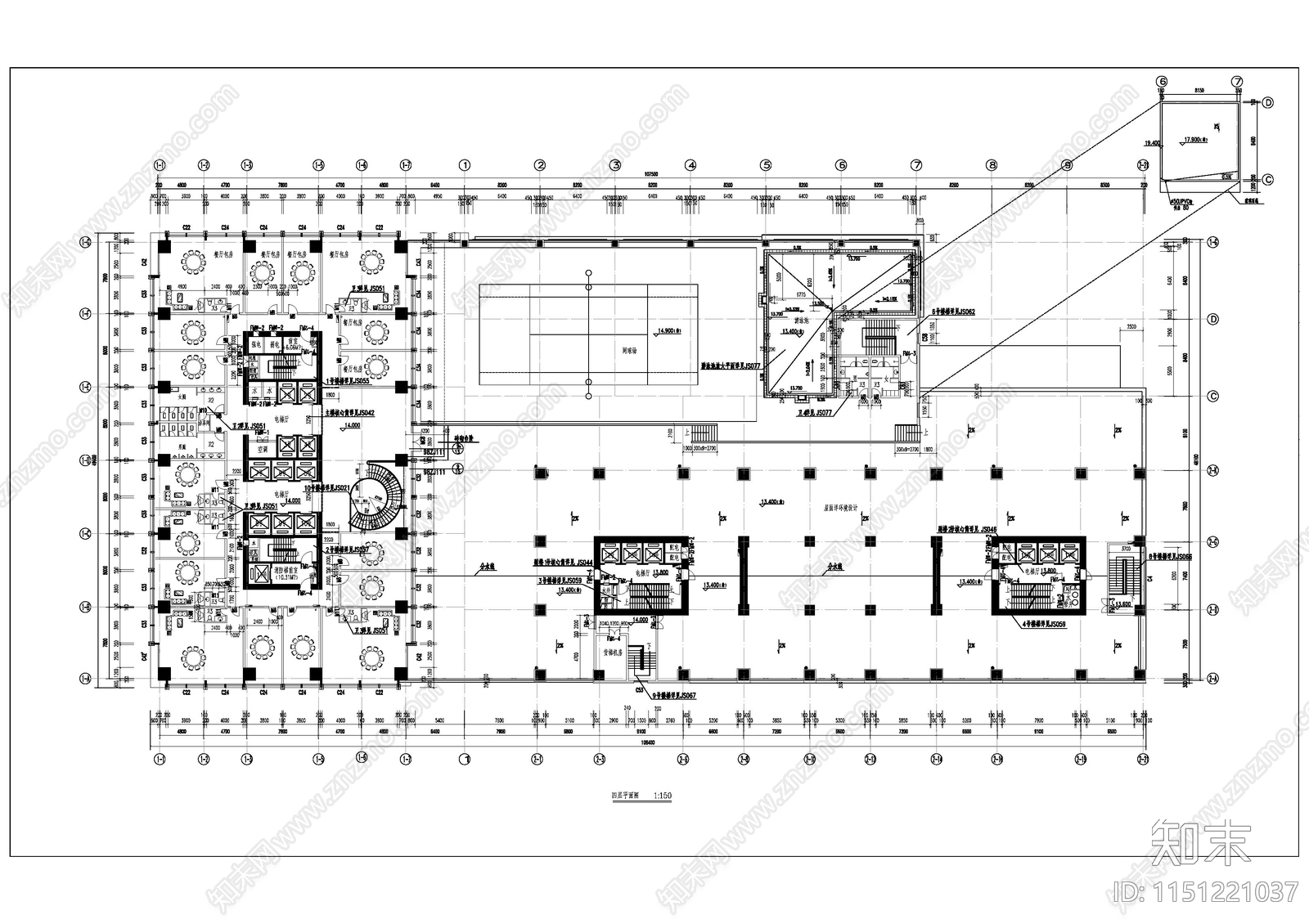 超高层办公酒店商务中心大楼建筑cad施工图下载【ID:1151221037】
