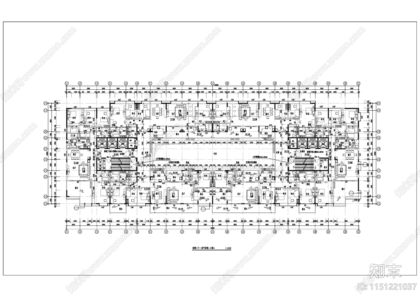 超高层办公酒店商务中心大楼建筑cad施工图下载【ID:1151221037】