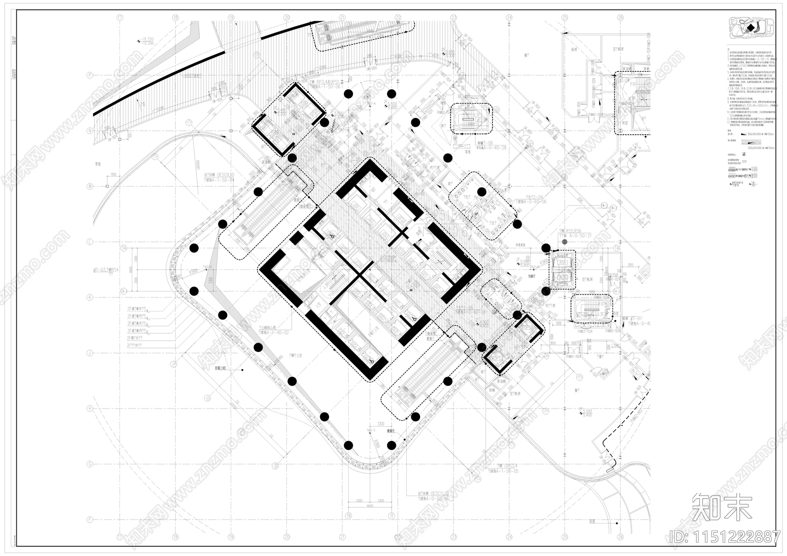 办公塔建筑cad施工图下载【ID:1151222887】