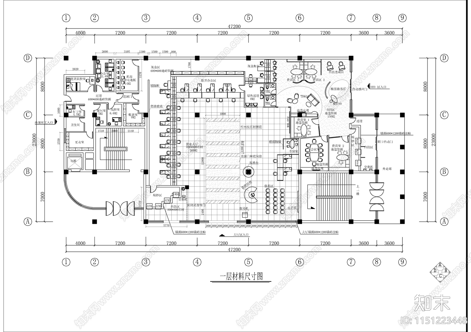 某银行办公楼室内cad施工图下载【ID:1151223448】