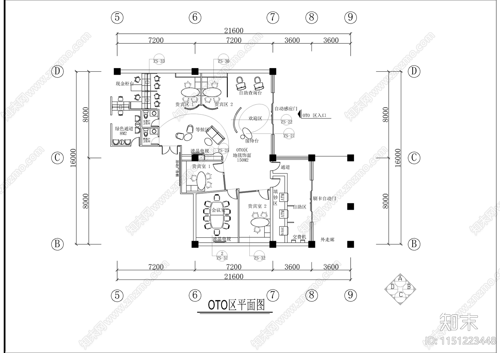 某银行办公楼室内cad施工图下载【ID:1151223448】