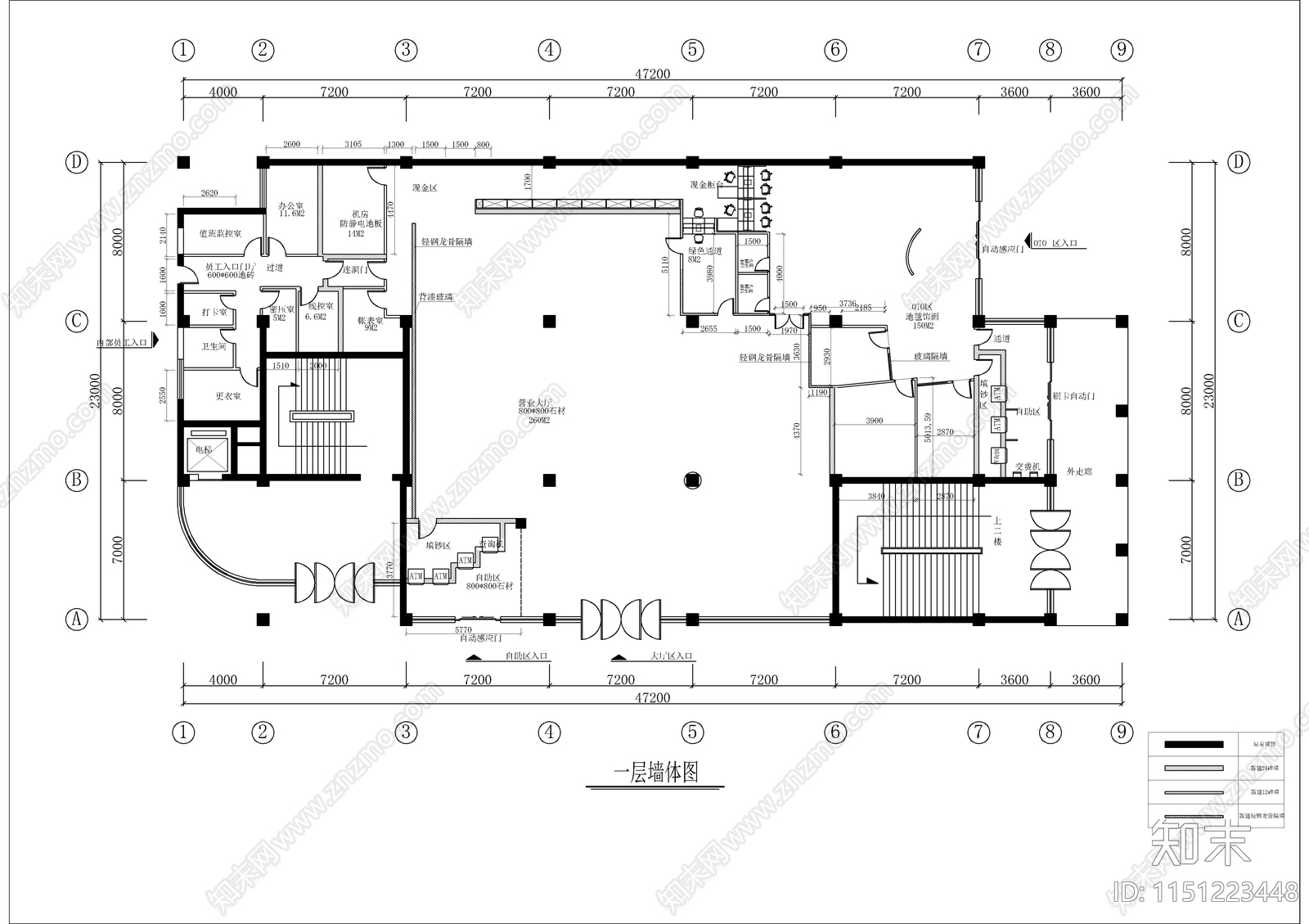 某银行办公楼室内cad施工图下载【ID:1151223448】