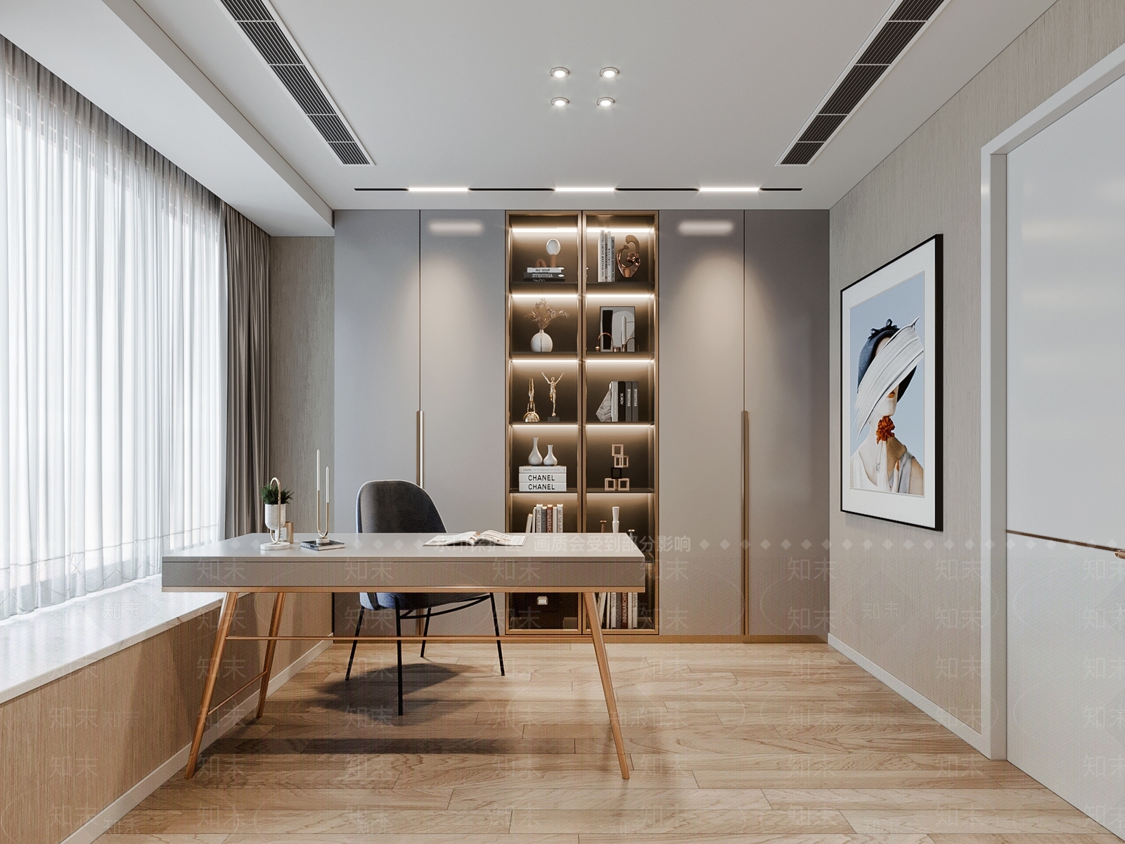 现代轻奢书房3D模型下载【ID:1151223889】_知末3d模型网