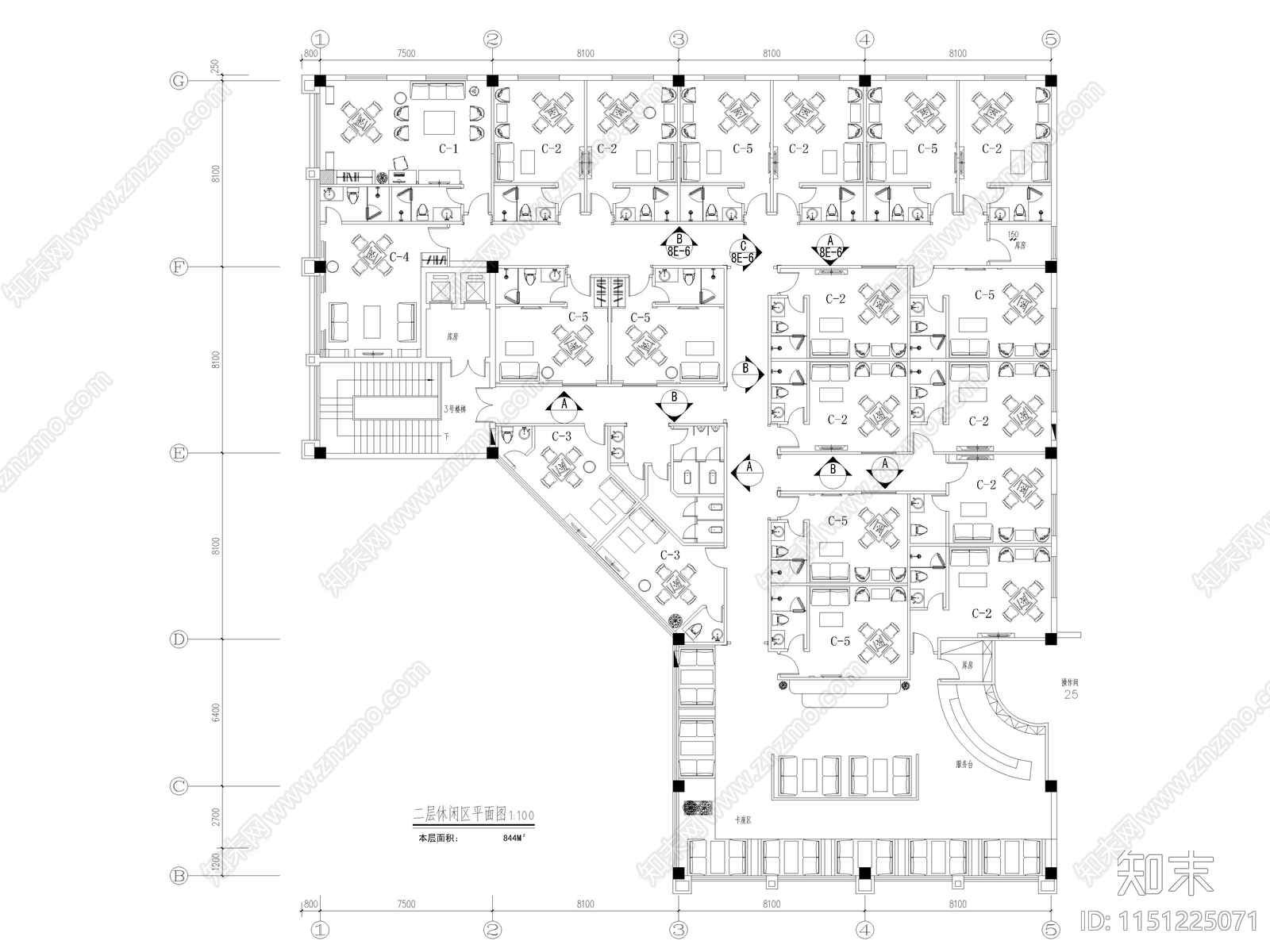 棋牌平面图cad施工图下载【ID:1151225071】