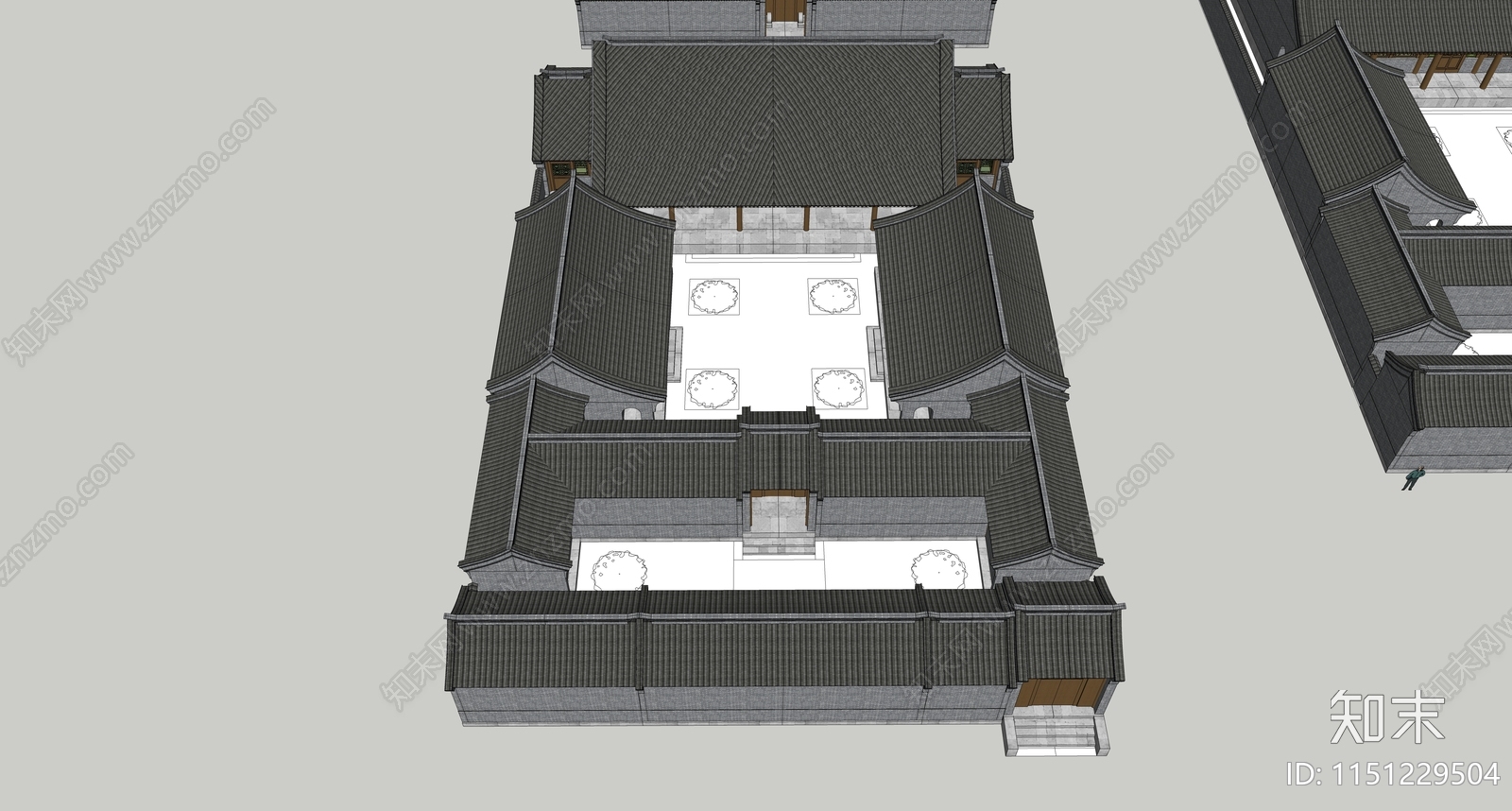 中式四合院院落组合SU模型下载【ID:1151229504】