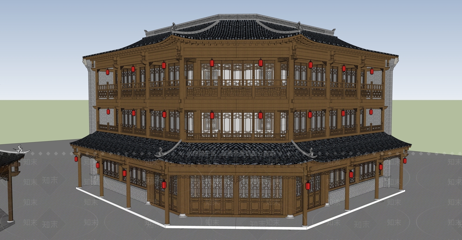 中式商业多层SU模型下载【ID:1151230296】