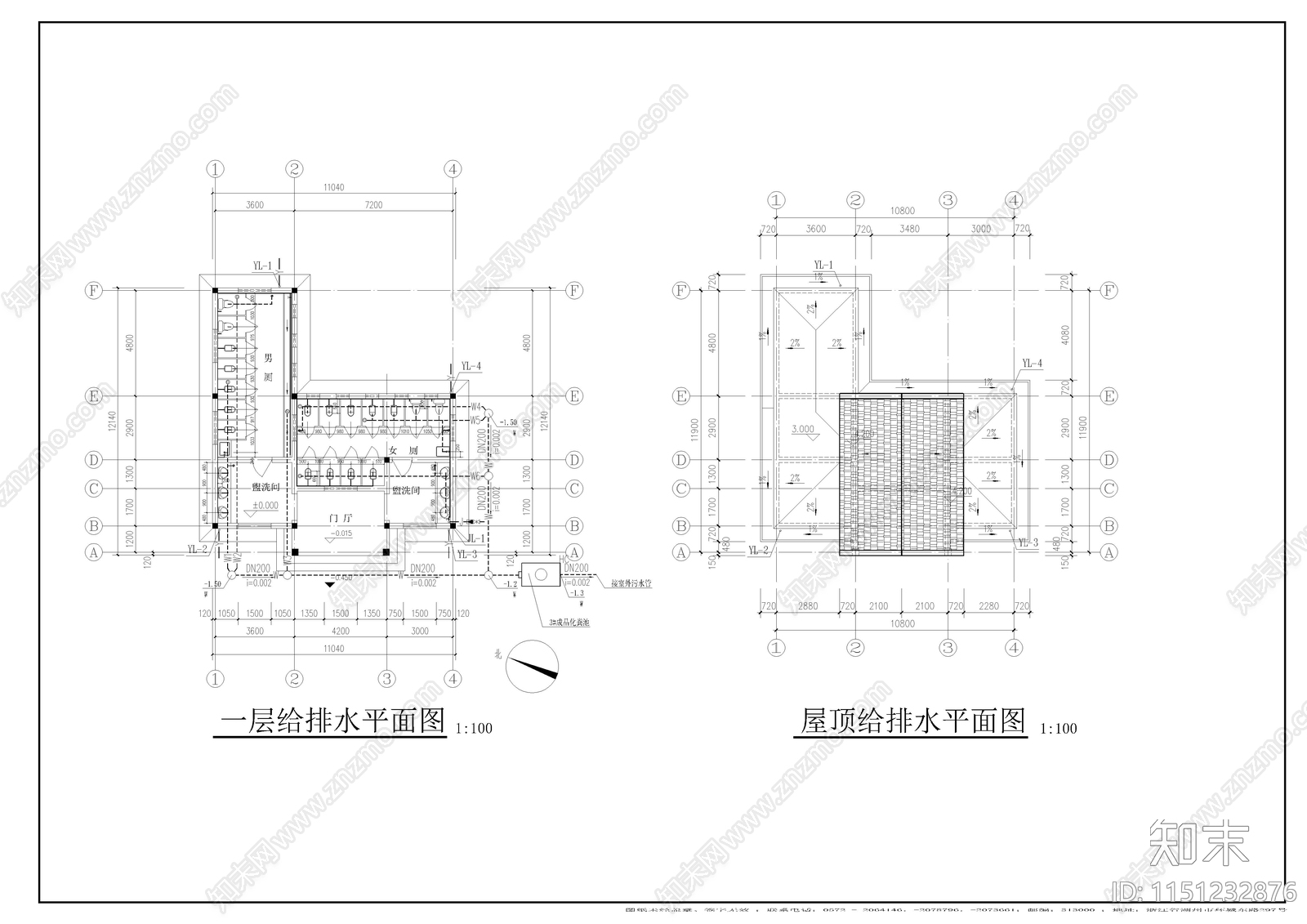 公共厕所给排水设计cad施工图下载【ID:1151232876】