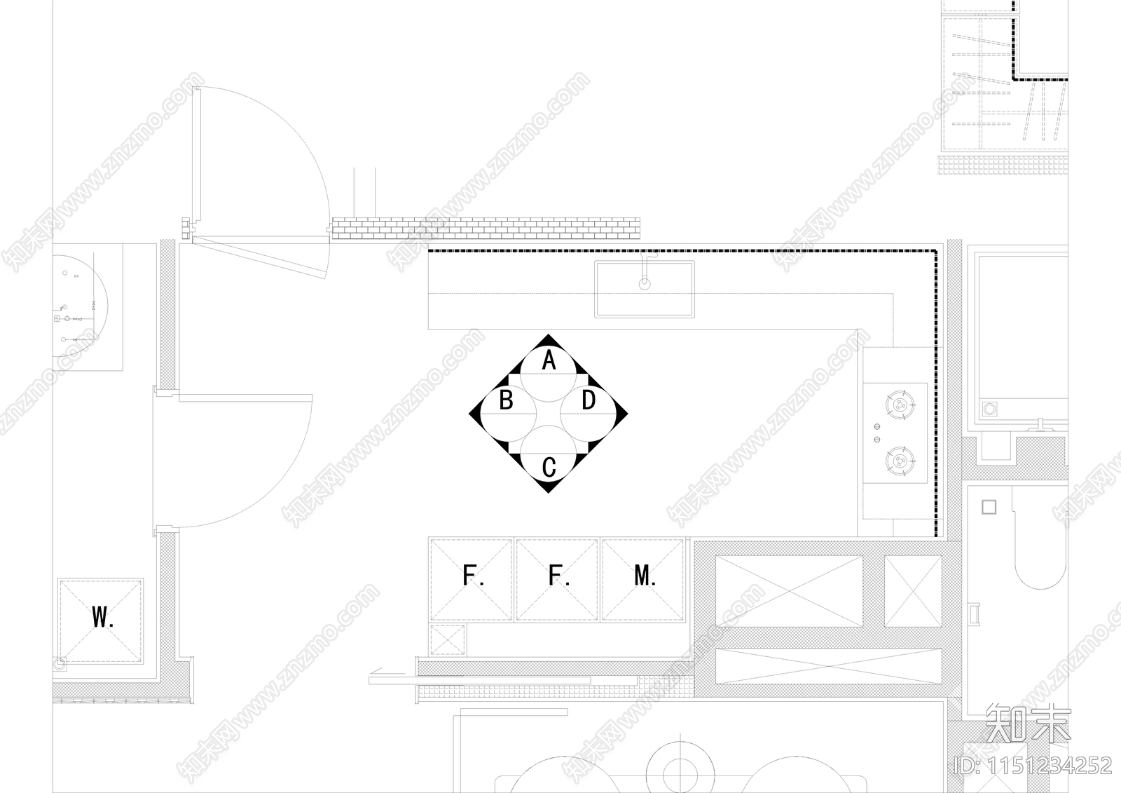 现代厨房平立面cad施工图下载【ID:1151234252】