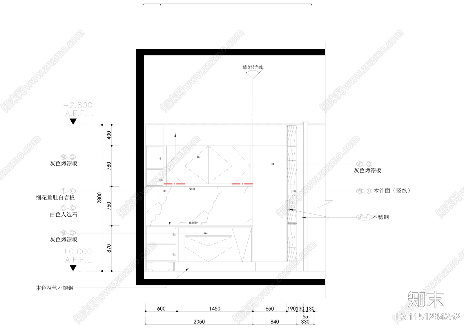 现代厨房平立面cad施工图下载【ID:1151234252】