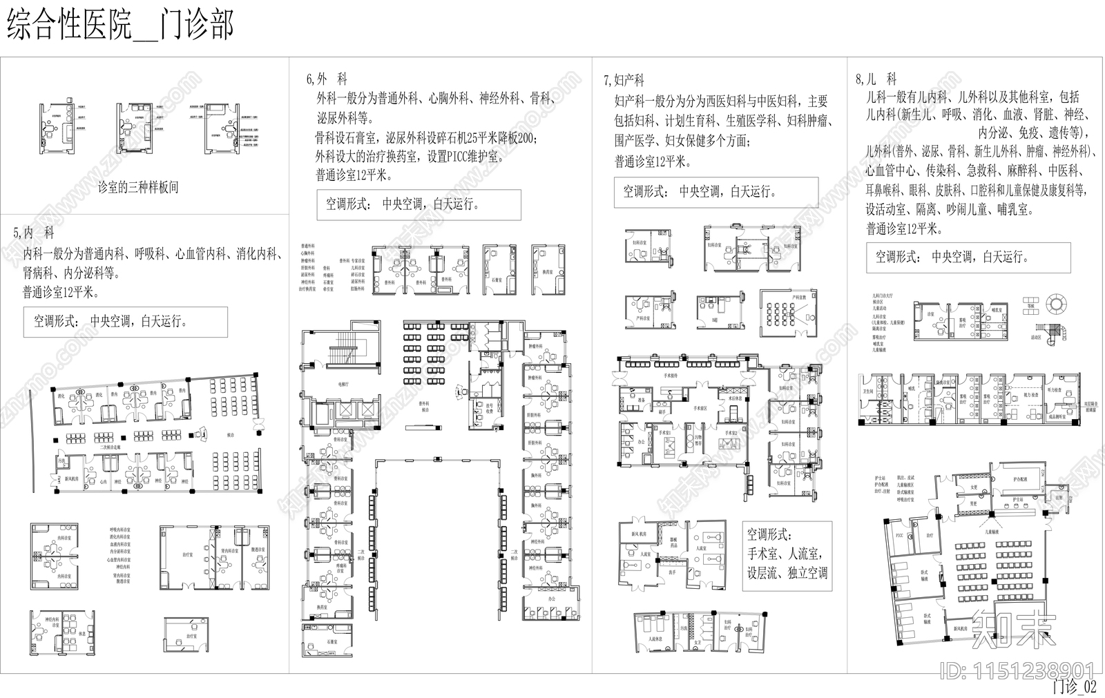 医院门诊20种科室平面施工图下载【ID:1151238901】