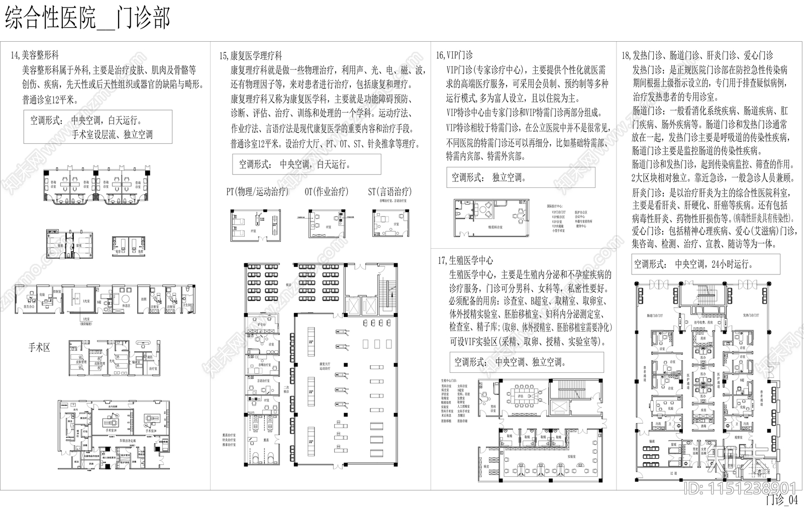 医院门诊20种科室平面施工图下载【ID:1151238901】