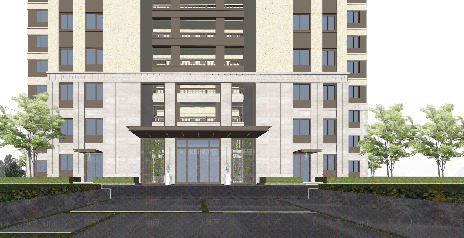新中式住宅单元门SU模型下载【ID:1151239232】