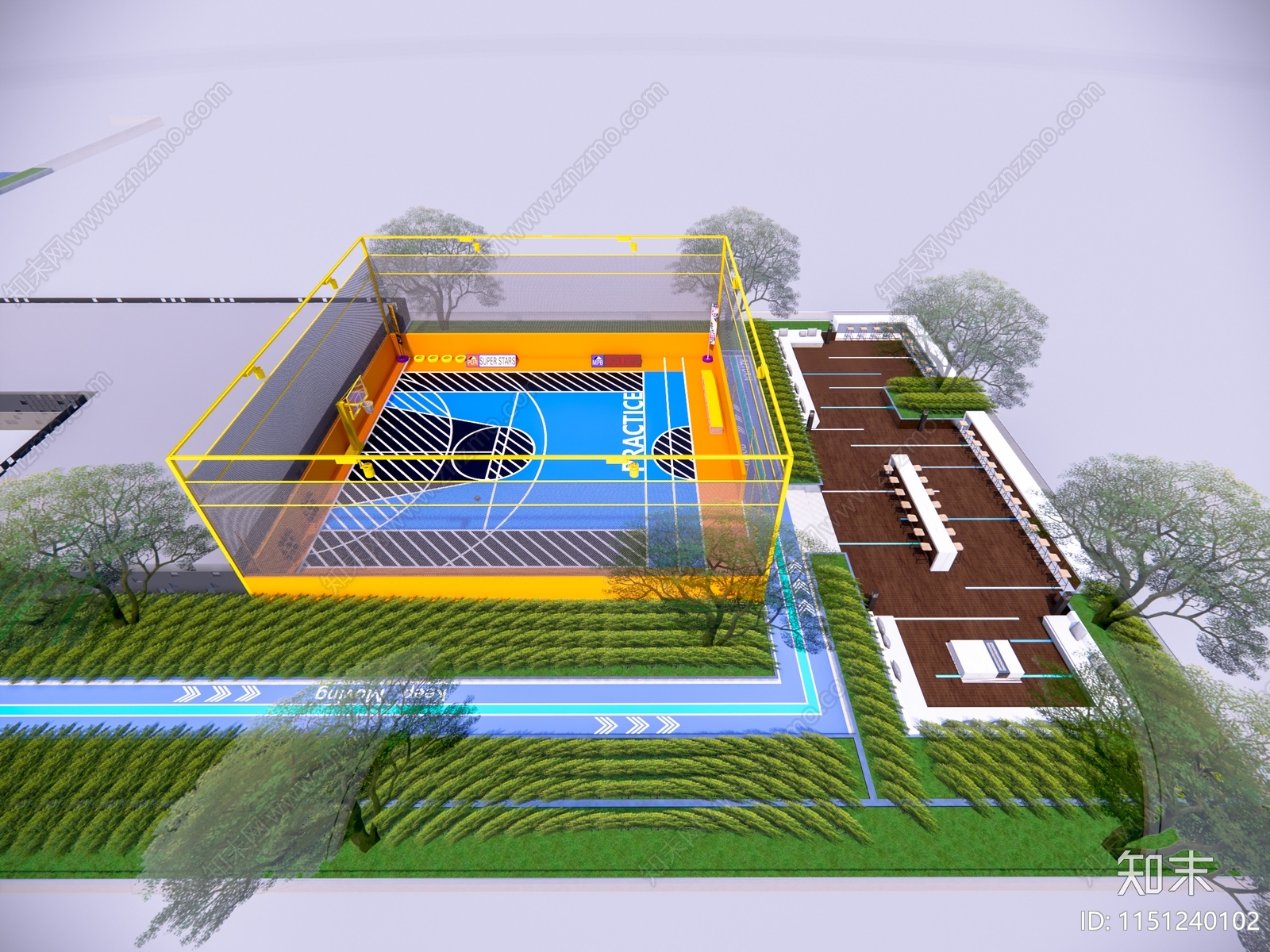 现代篮球场SU模型下载【ID:1151240102】