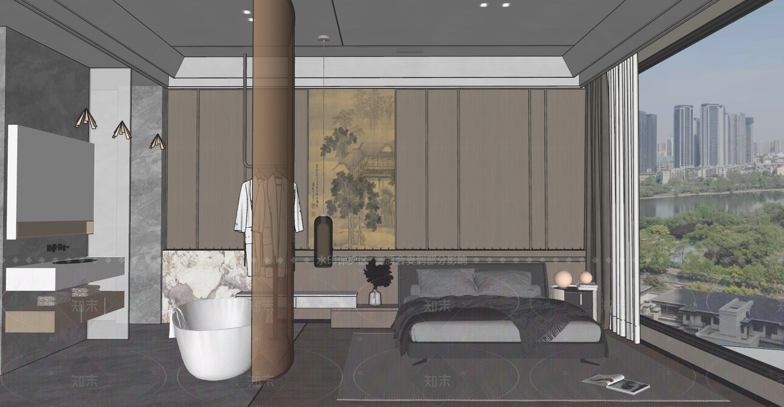新中式家居卧室SU模型下载【ID:1216003503】