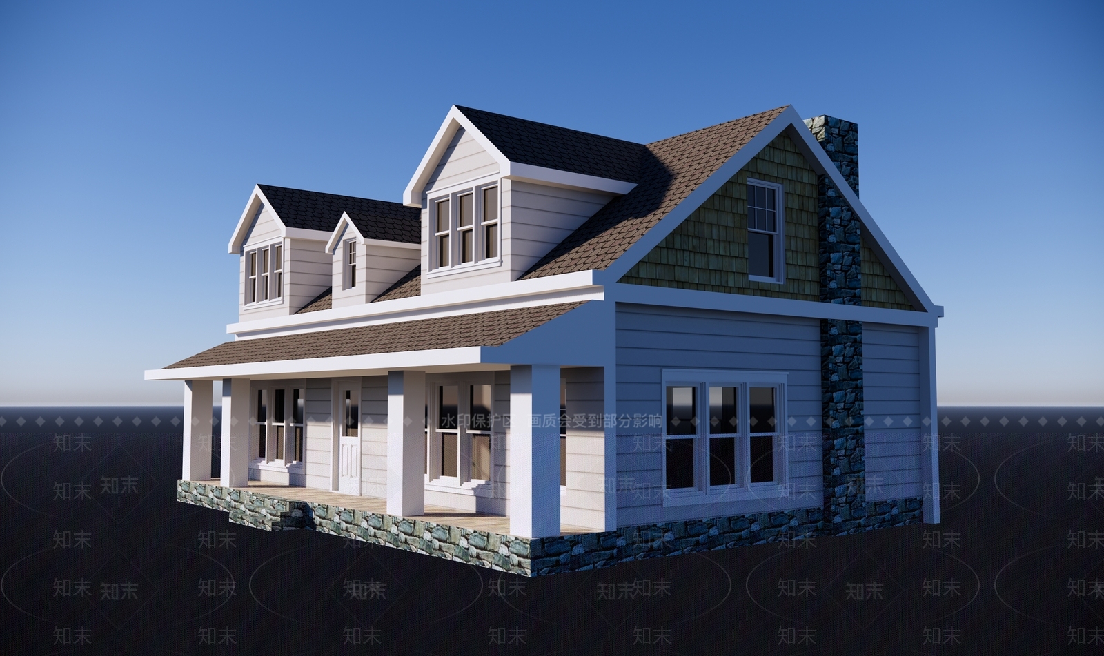 现代坡屋顶独栋别墅SU模型下载【ID:1151247990】