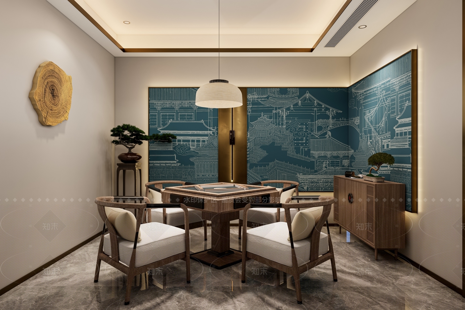 新中式棋牌室SU模型下载【ID:1215940893】