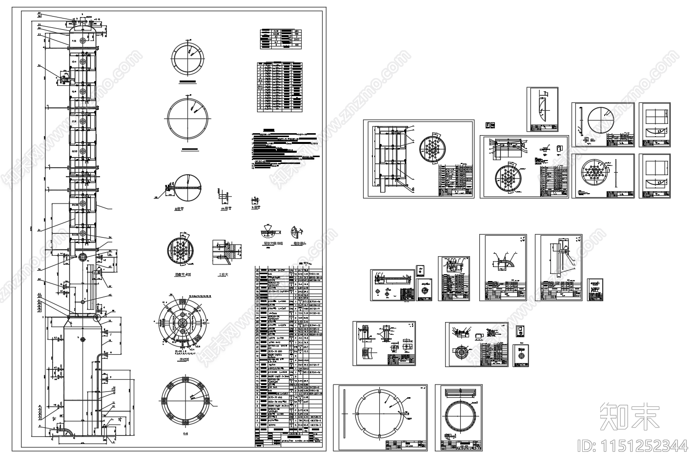 浮阀塔总图装配图零部件图施工图下载【ID:1151252344】