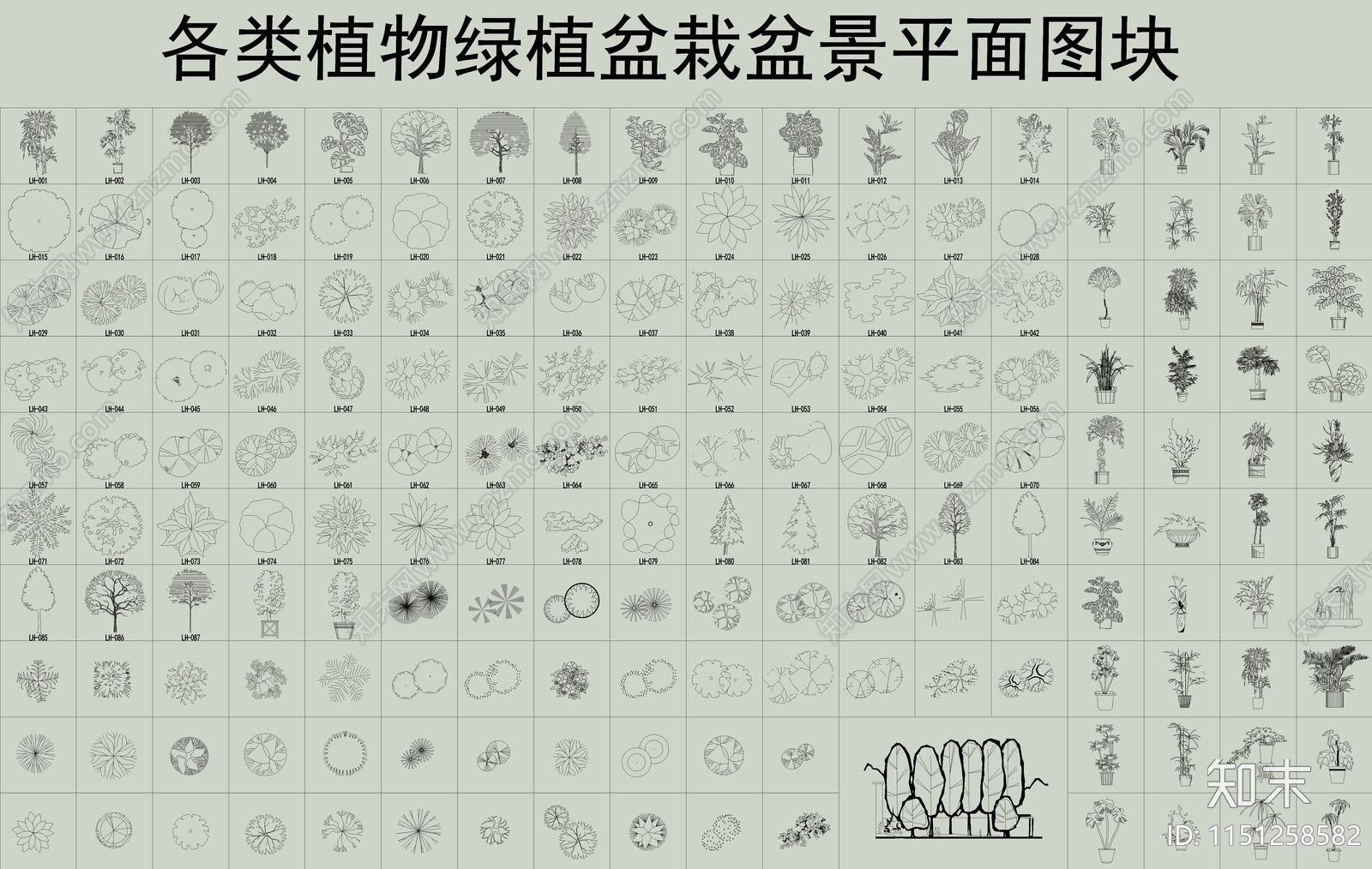 各类植物绿植盆栽盆景平面图块施工图下载【ID:1151258582】