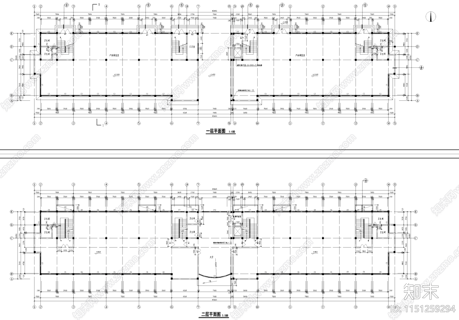 六层办公楼建筑cad施工图下载【ID:1151259294】