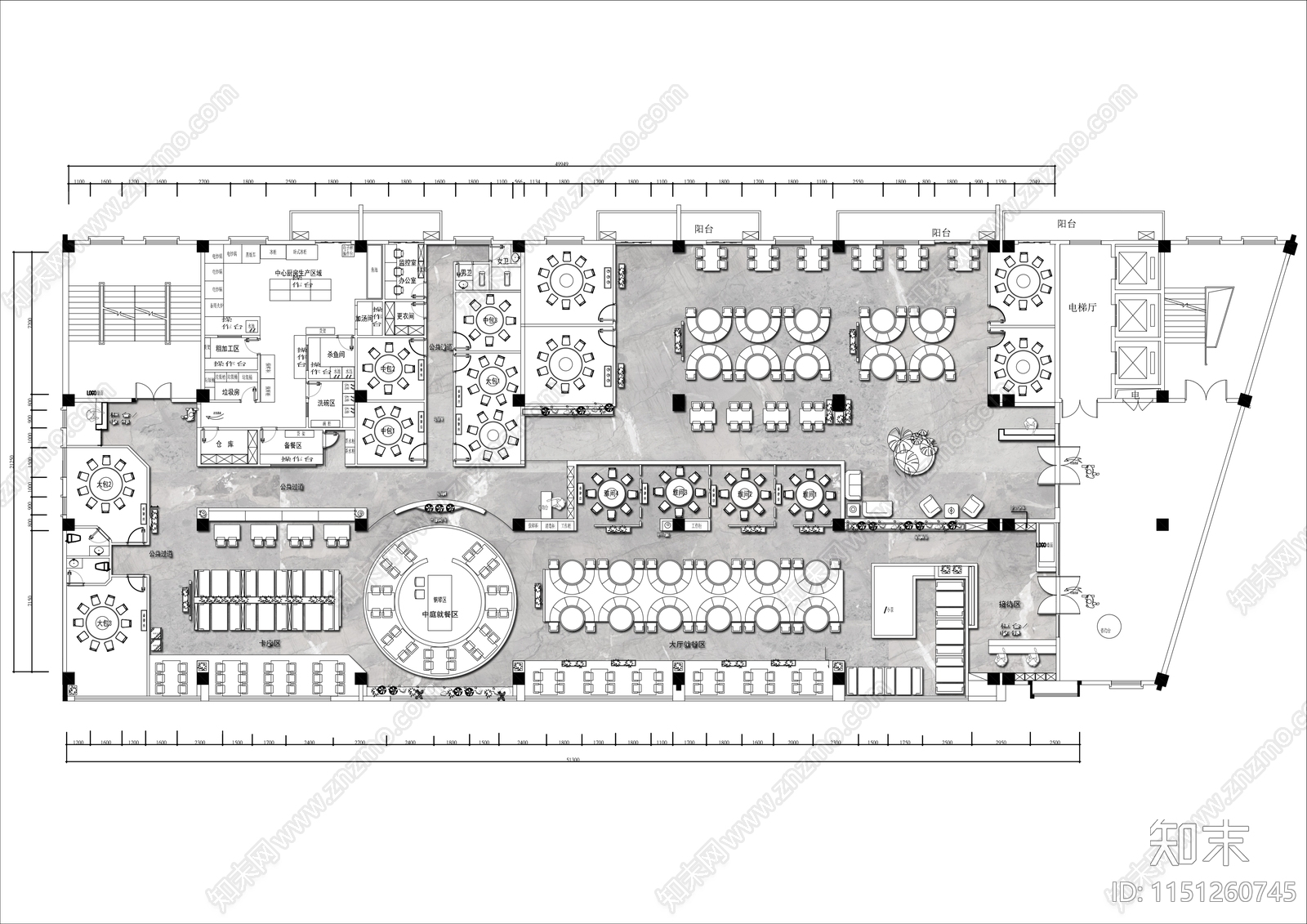 1000㎡私房菜餐厅平面施工图下载【ID:1151260745】