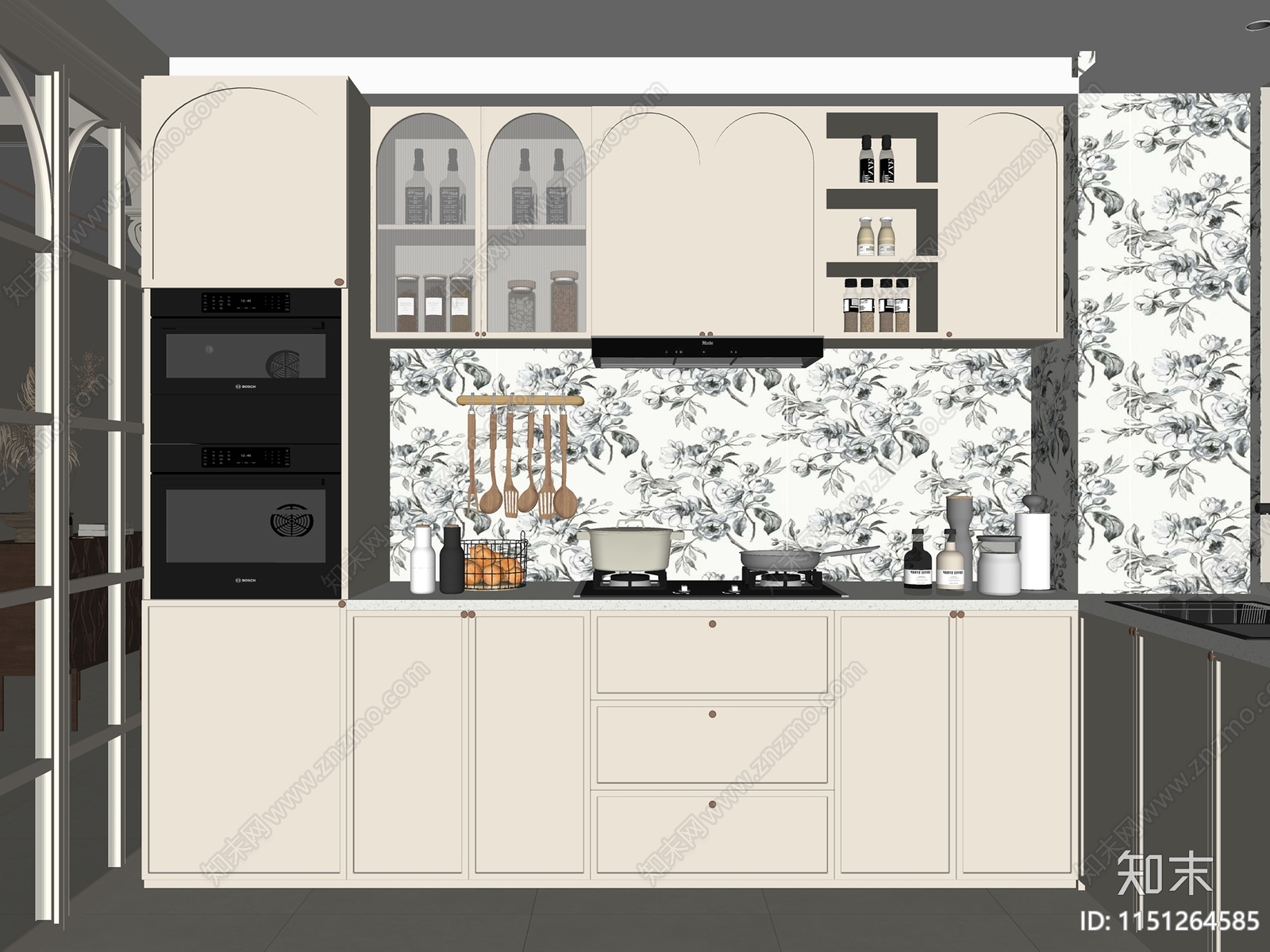 法式封闭式厨房SU模型下载【ID:1151264585】