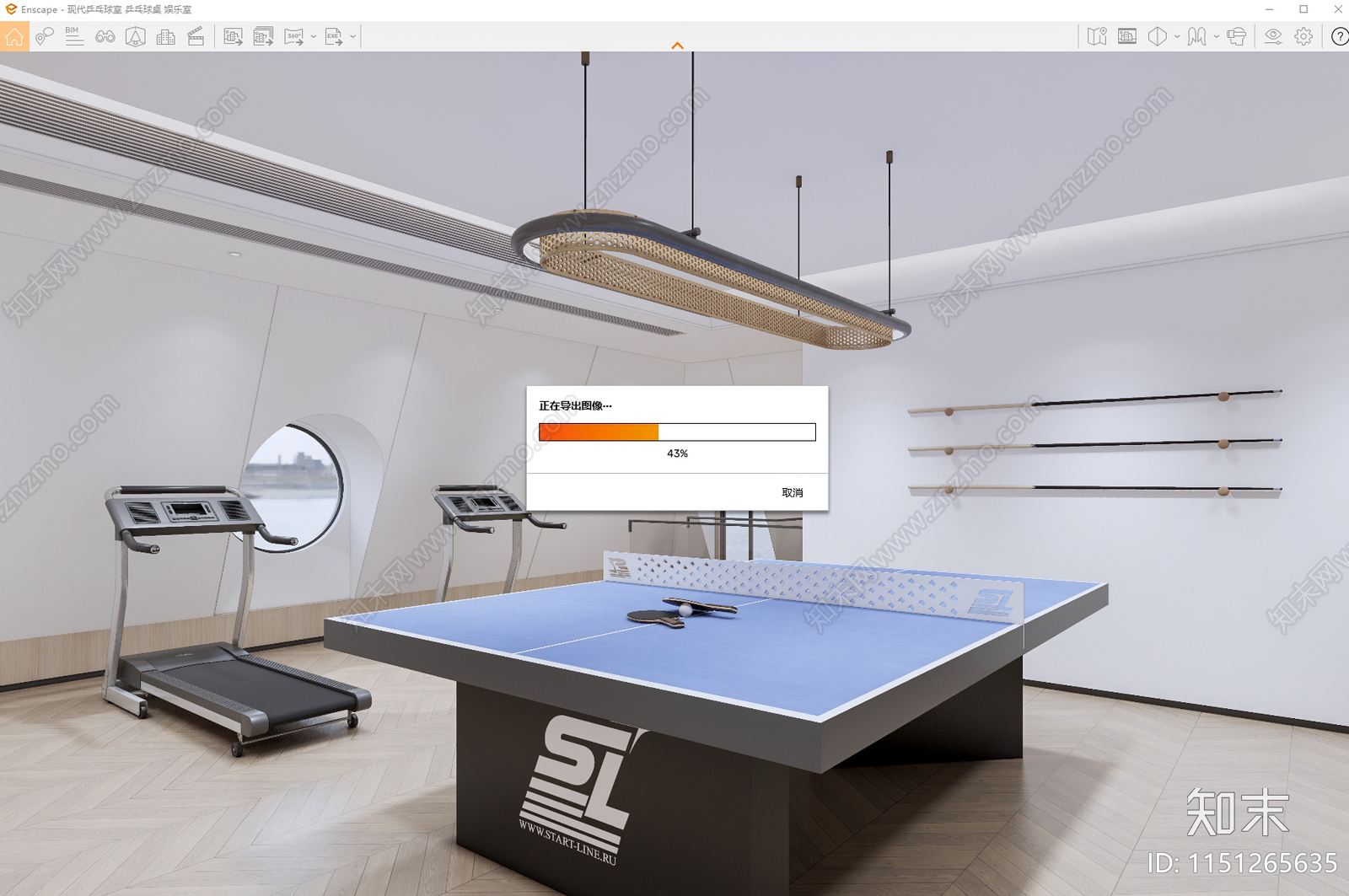 现代家居乒乓球室SU模型下载【ID:1151265635】