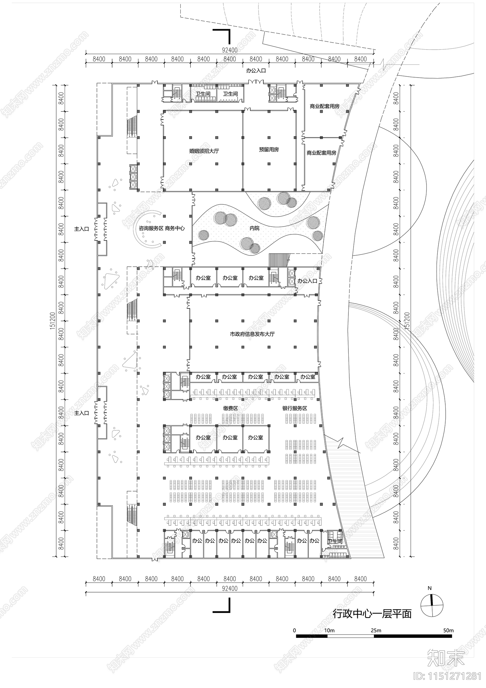 现代办公中心科技馆建筑平面图施工图下载【ID:1151271281】