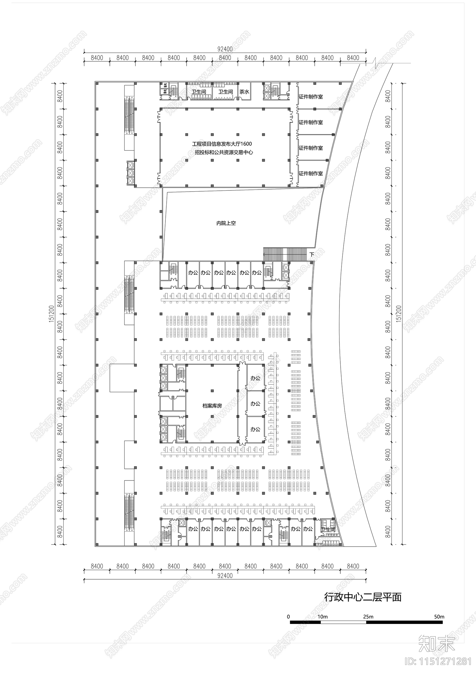 现代办公中心科技馆建筑平面图施工图下载【ID:1151271281】