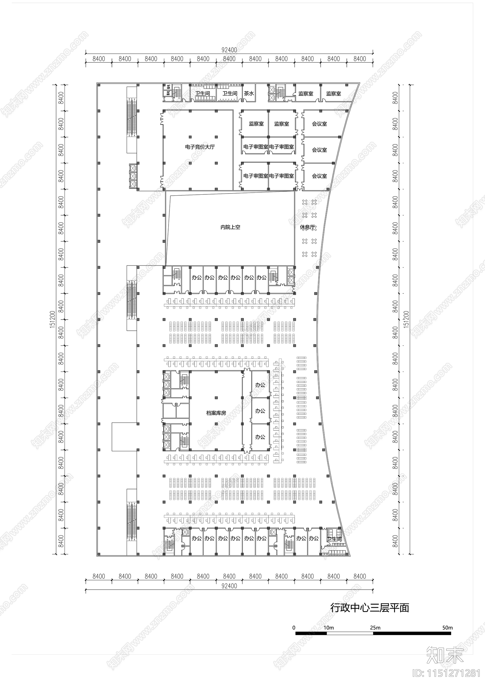 现代办公中心科技馆建筑平面图施工图下载【ID:1151271281】