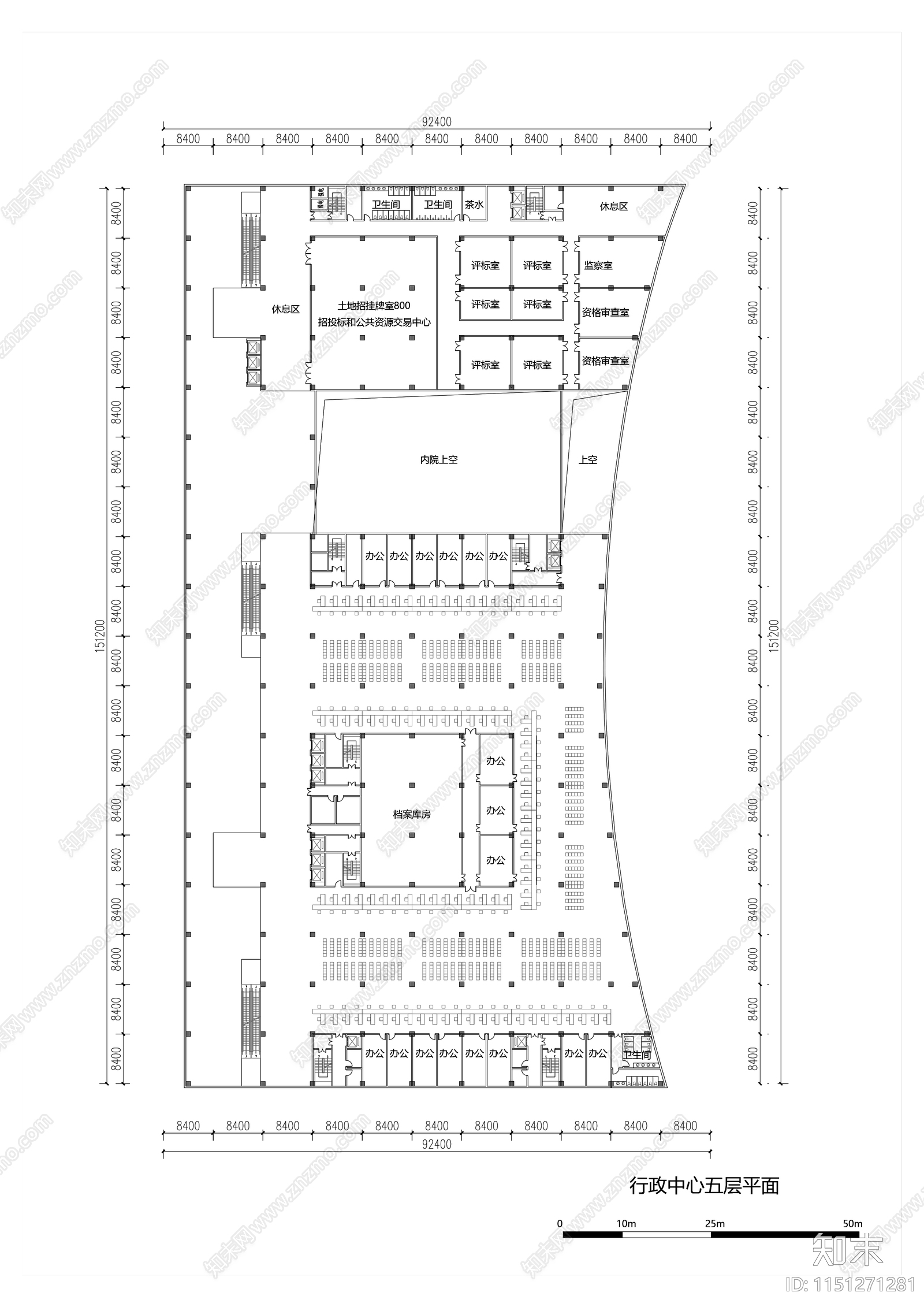 现代办公中心科技馆建筑平面图施工图下载【ID:1151271281】