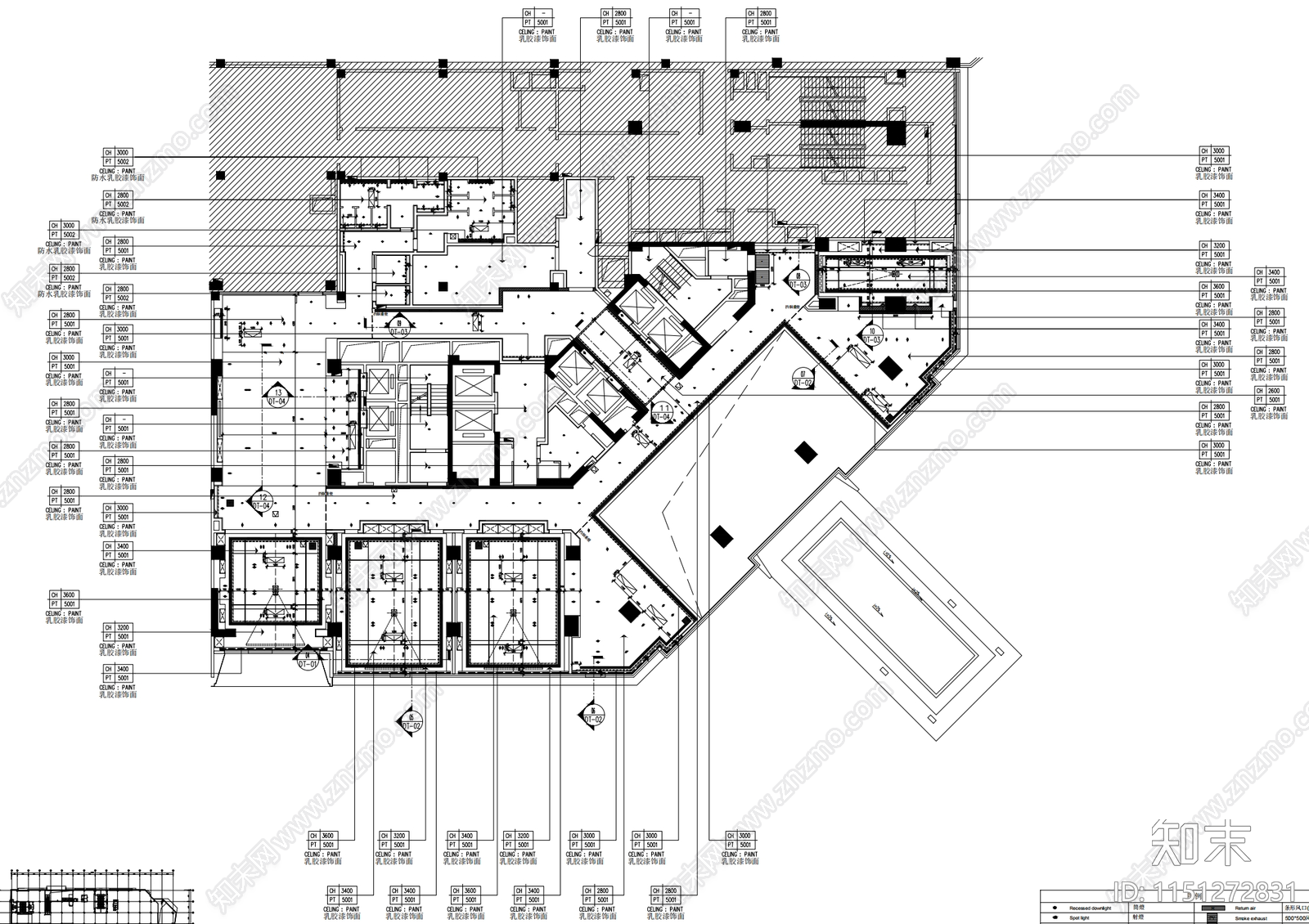 1400㎡酒店内公区室内cad施工图下载【ID:1151272831】
