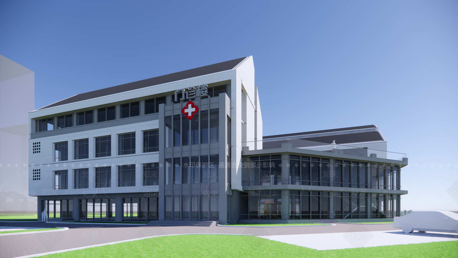 现代医院建筑SU模型下载【ID:1151273641】